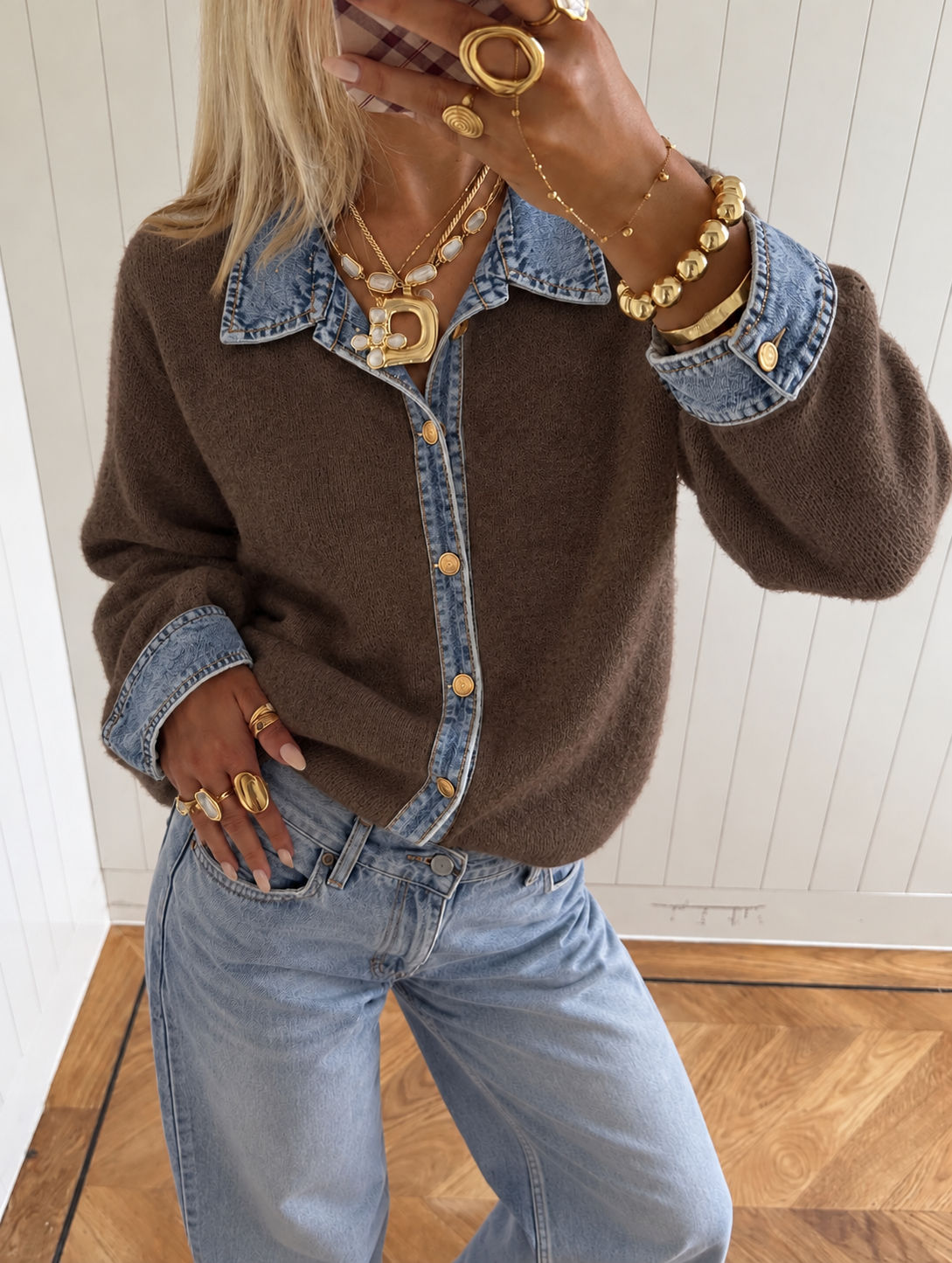 Denim Detail Knit – brown