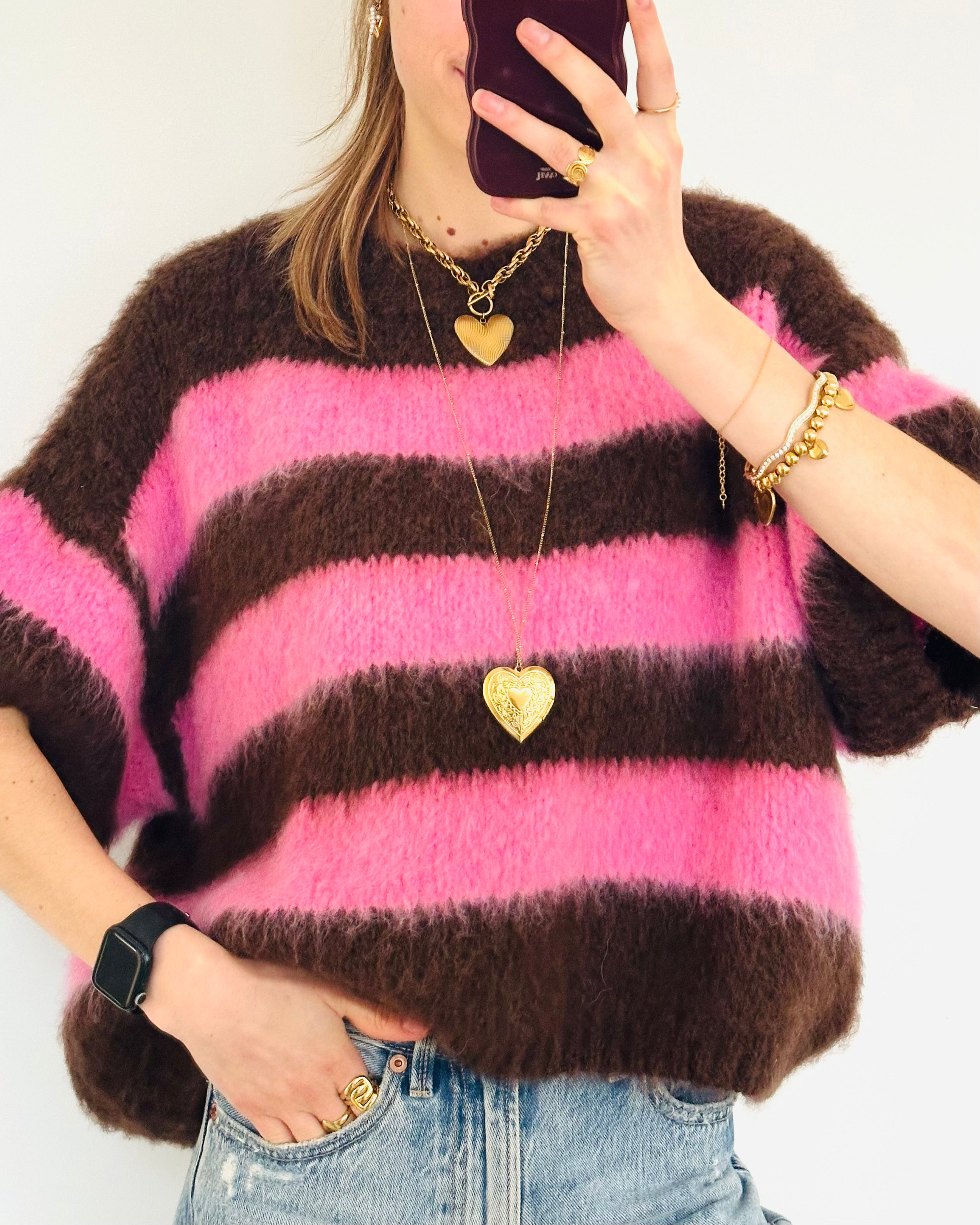 Soft knit fluffy brown pink