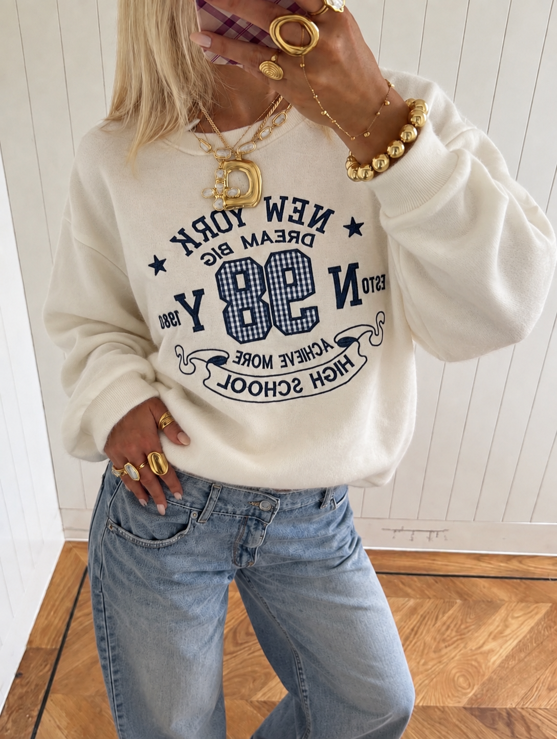 Dream big sweater cream navy