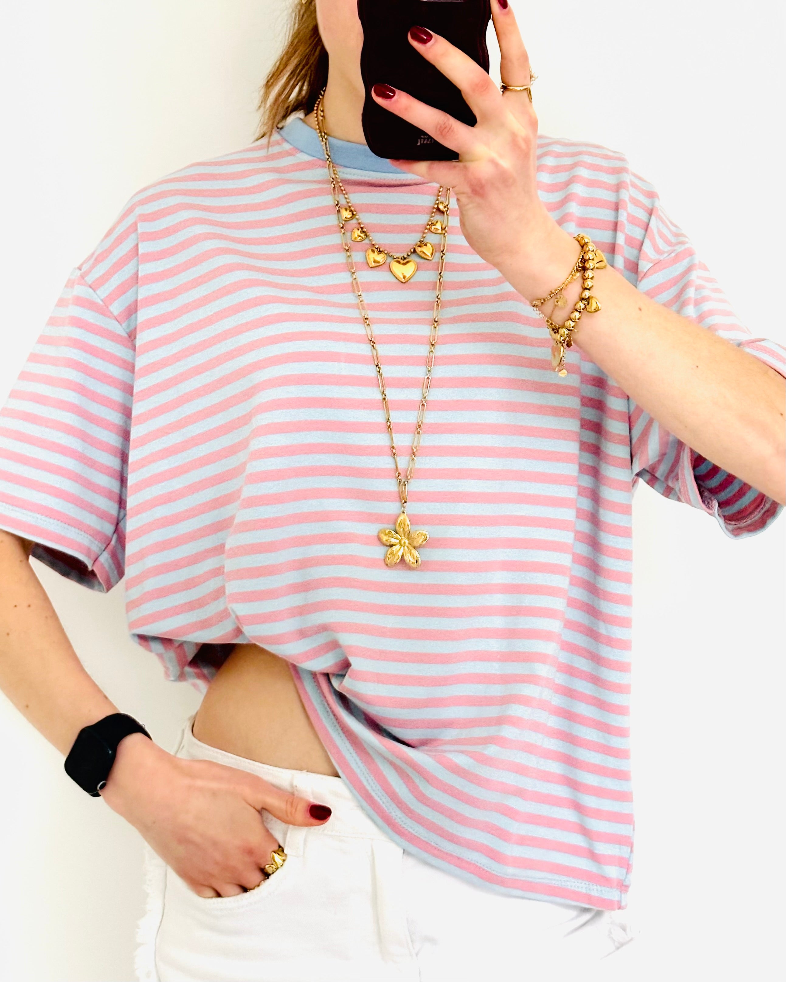 Casual stripe shortsleeve blue pink