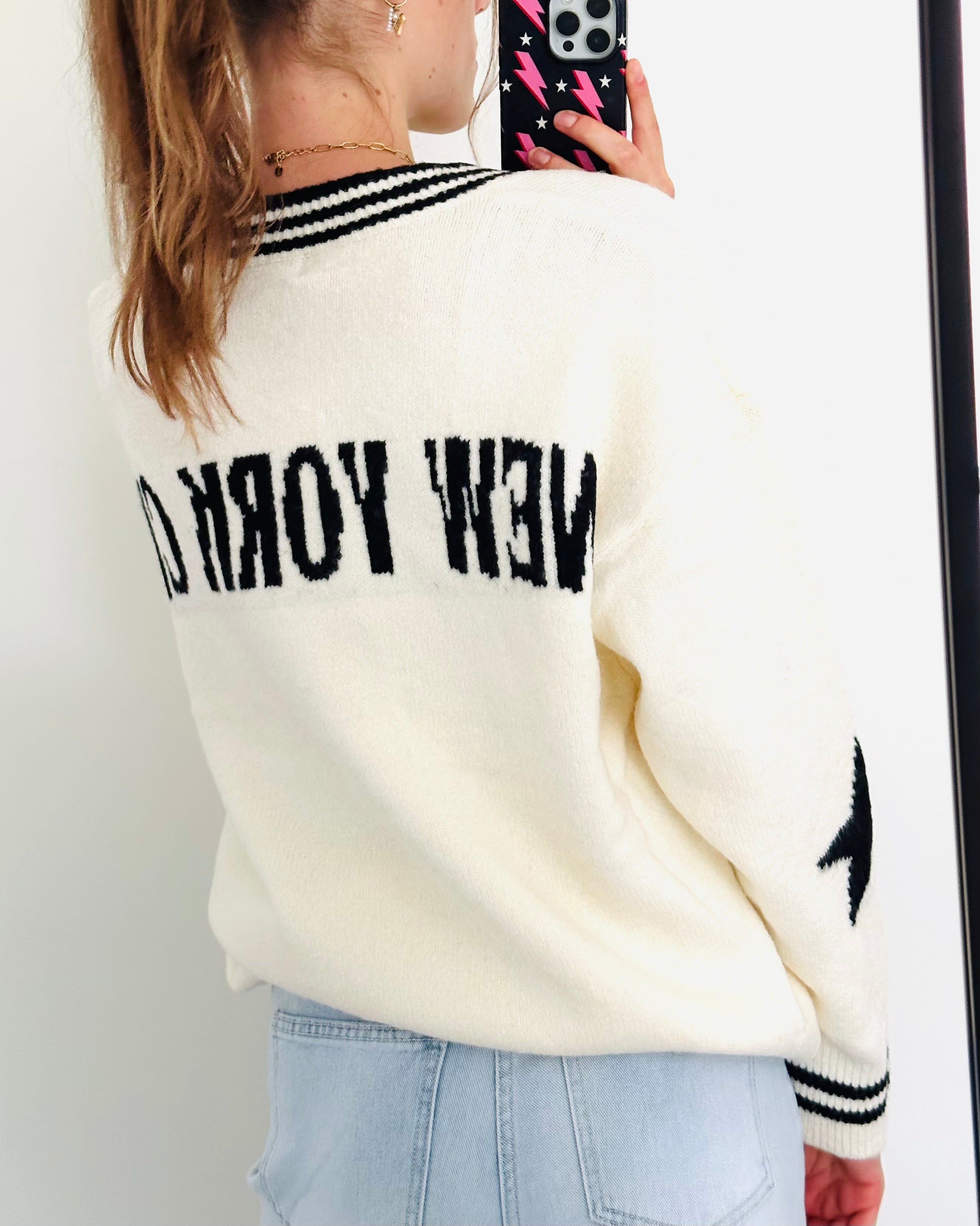 Baseball sweater white navy