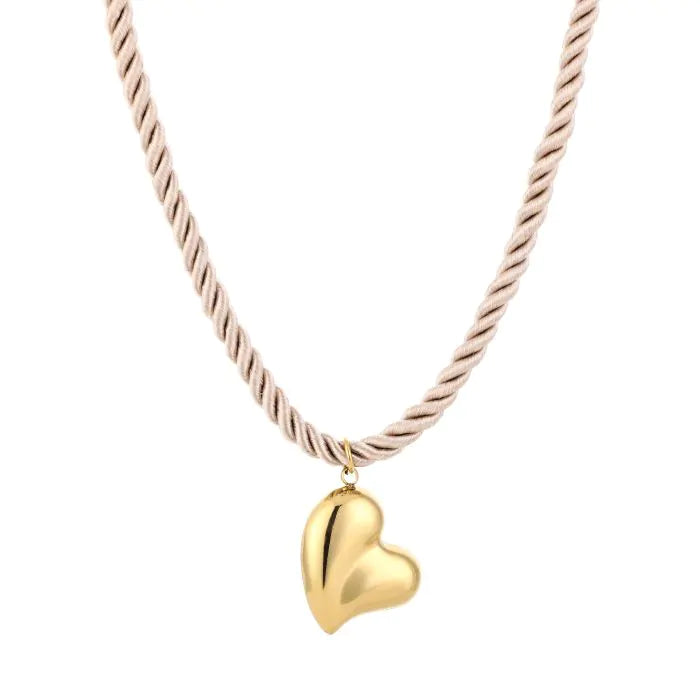 Heart rope ketting beige