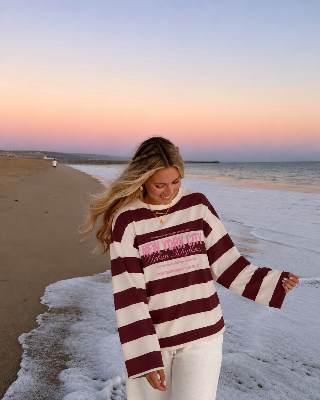NYC striped sweatshirt bordeaux