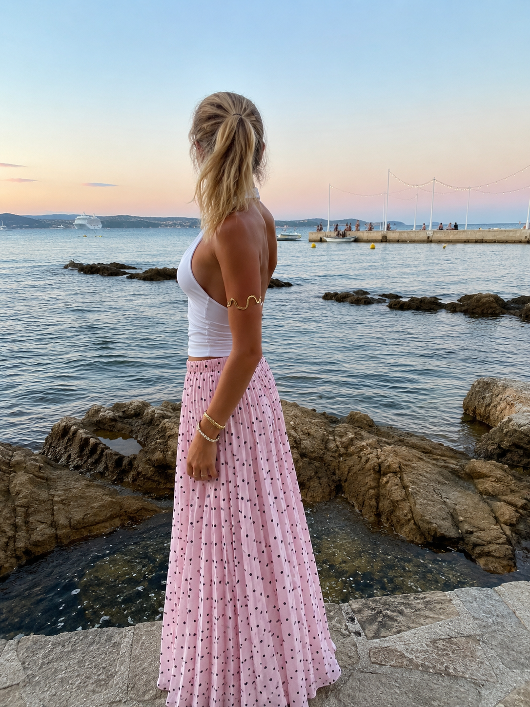 Lange rok polka dots pink