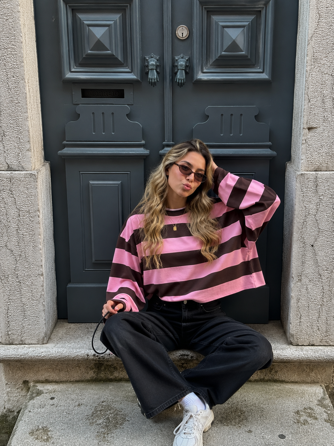 Striped sweatshirt pink brown