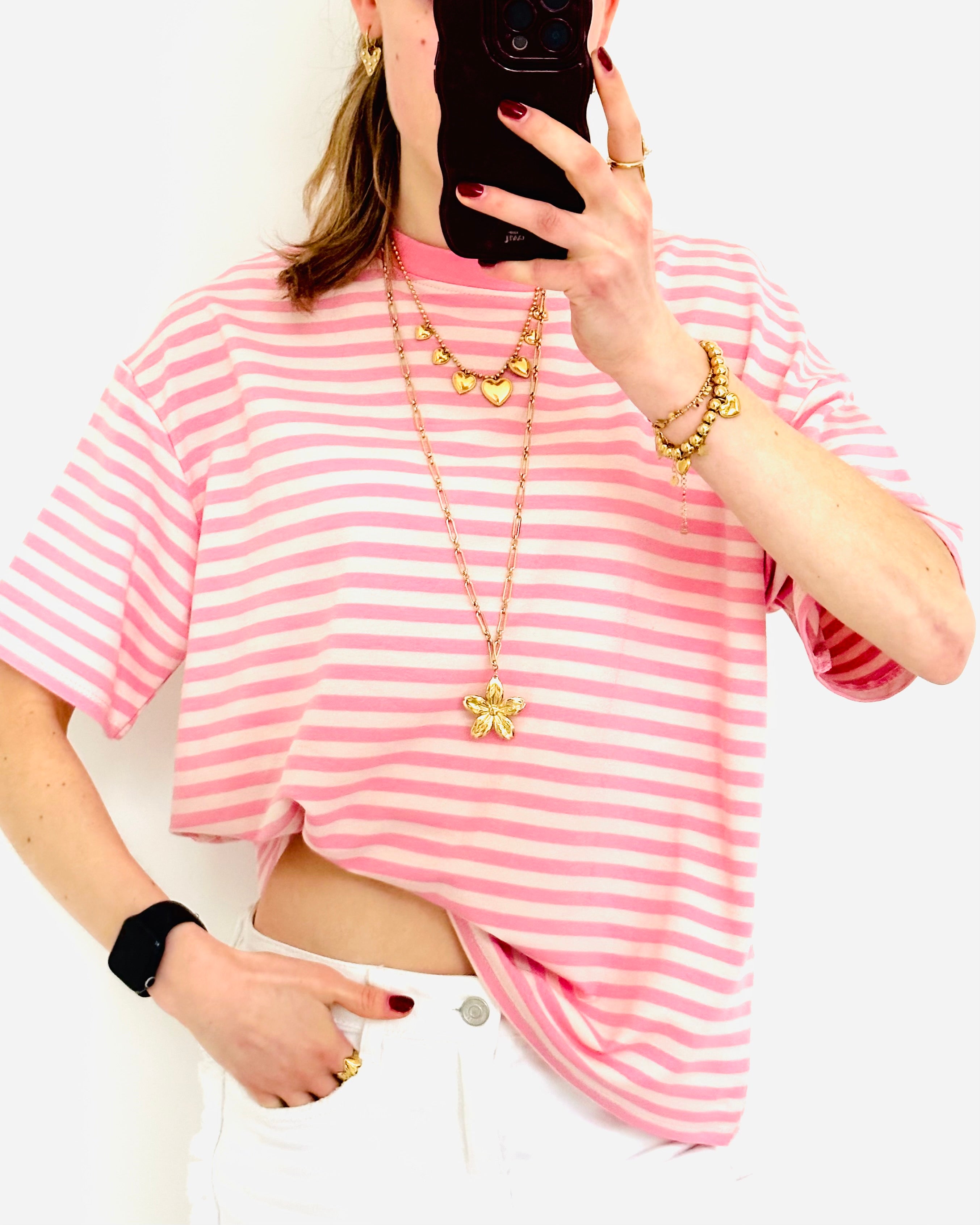 Casual stripe shortsleeve baby pink