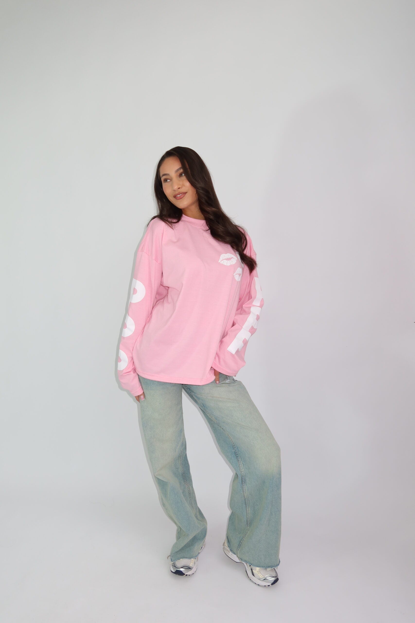 Priority kiss longsleeve pink white