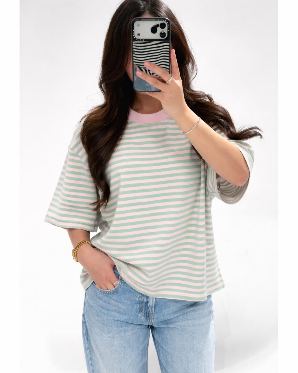Casual stripe shortsleeve mint pink