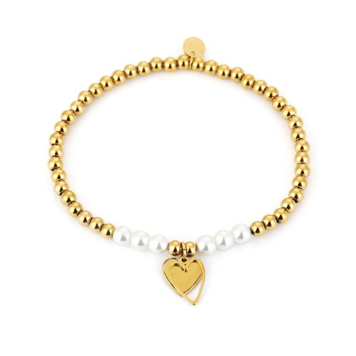 Kralen armband hartje goud