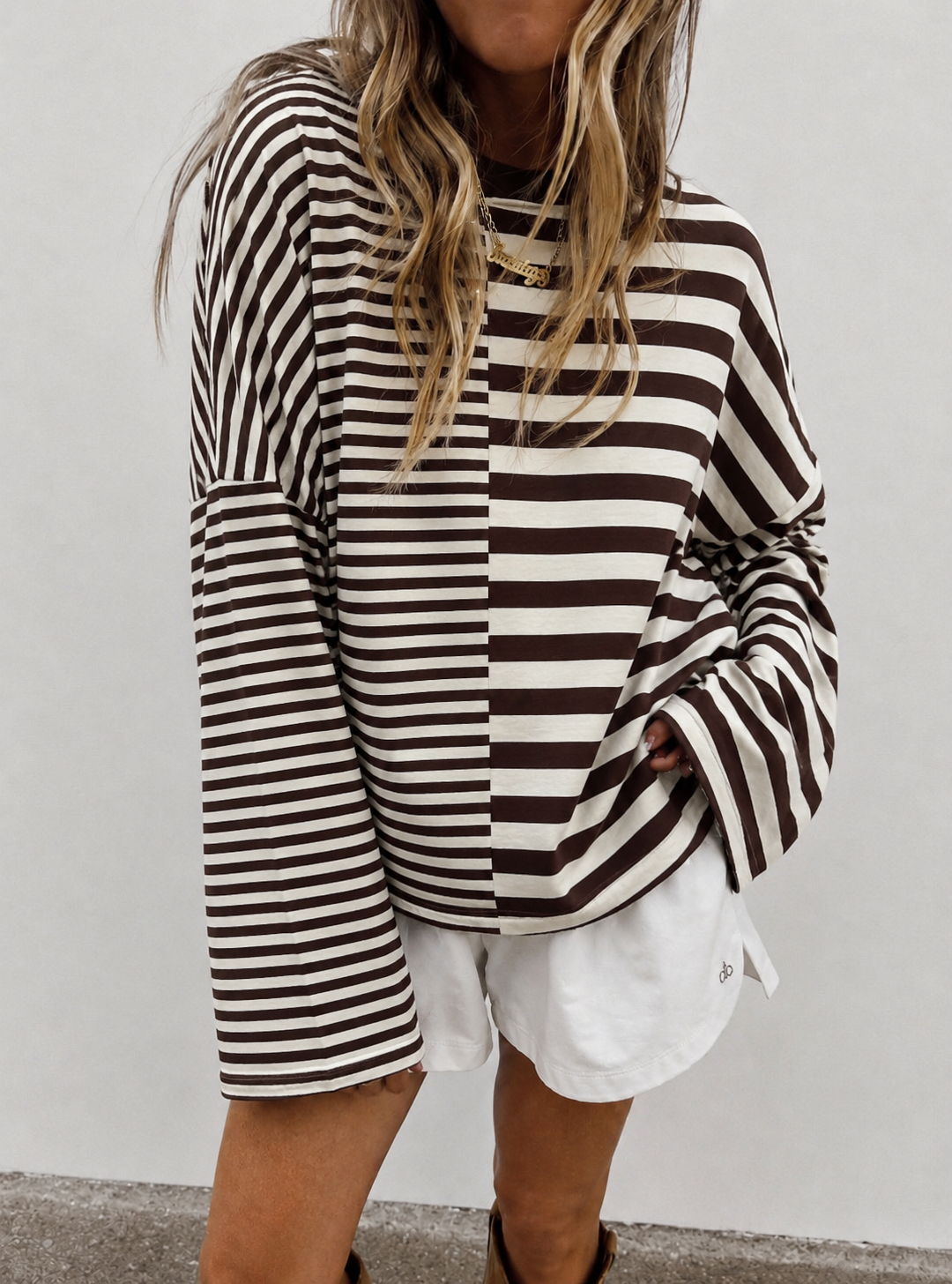 Double striped longsleeve bruin wit