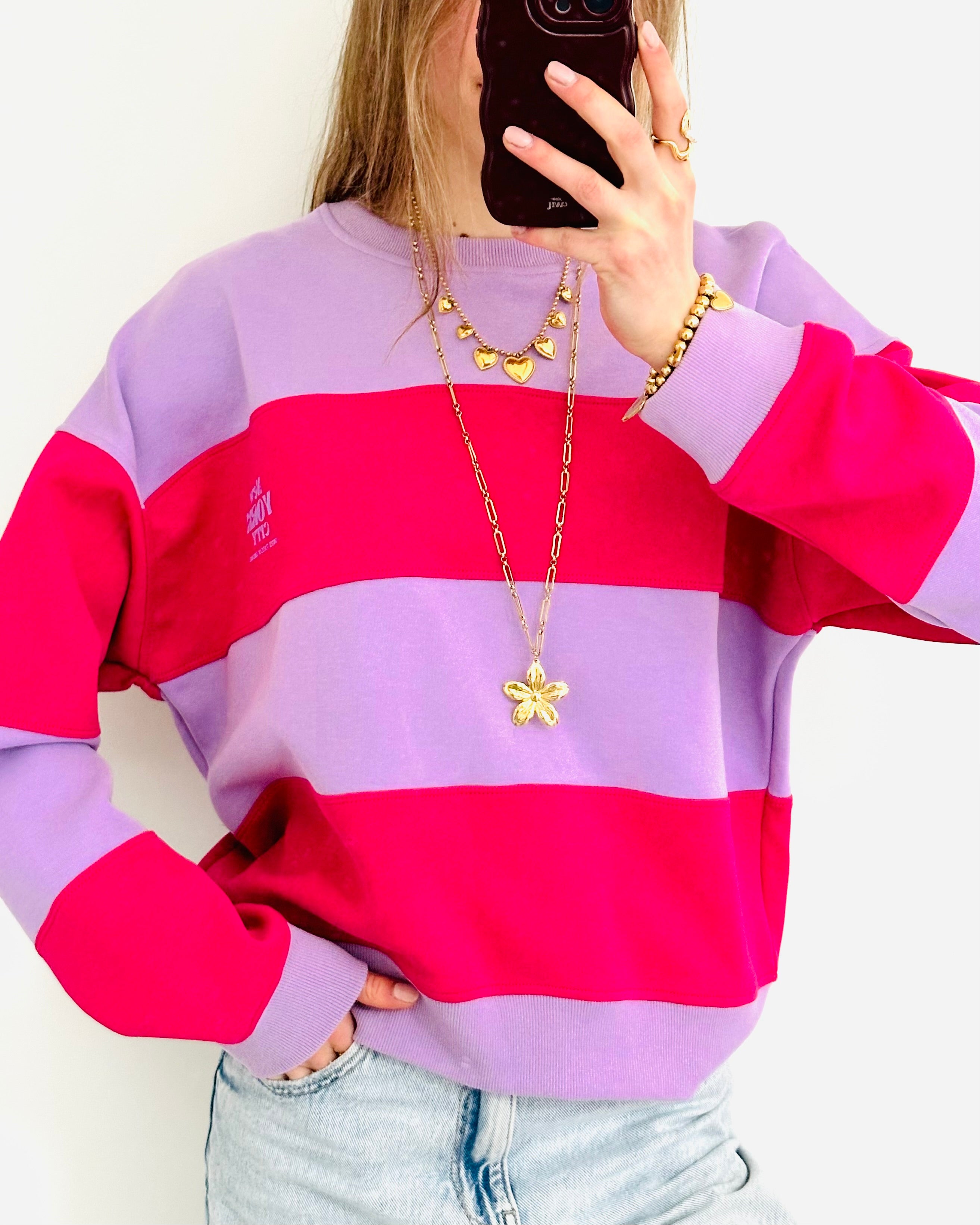 NY city trui stripe pink purple