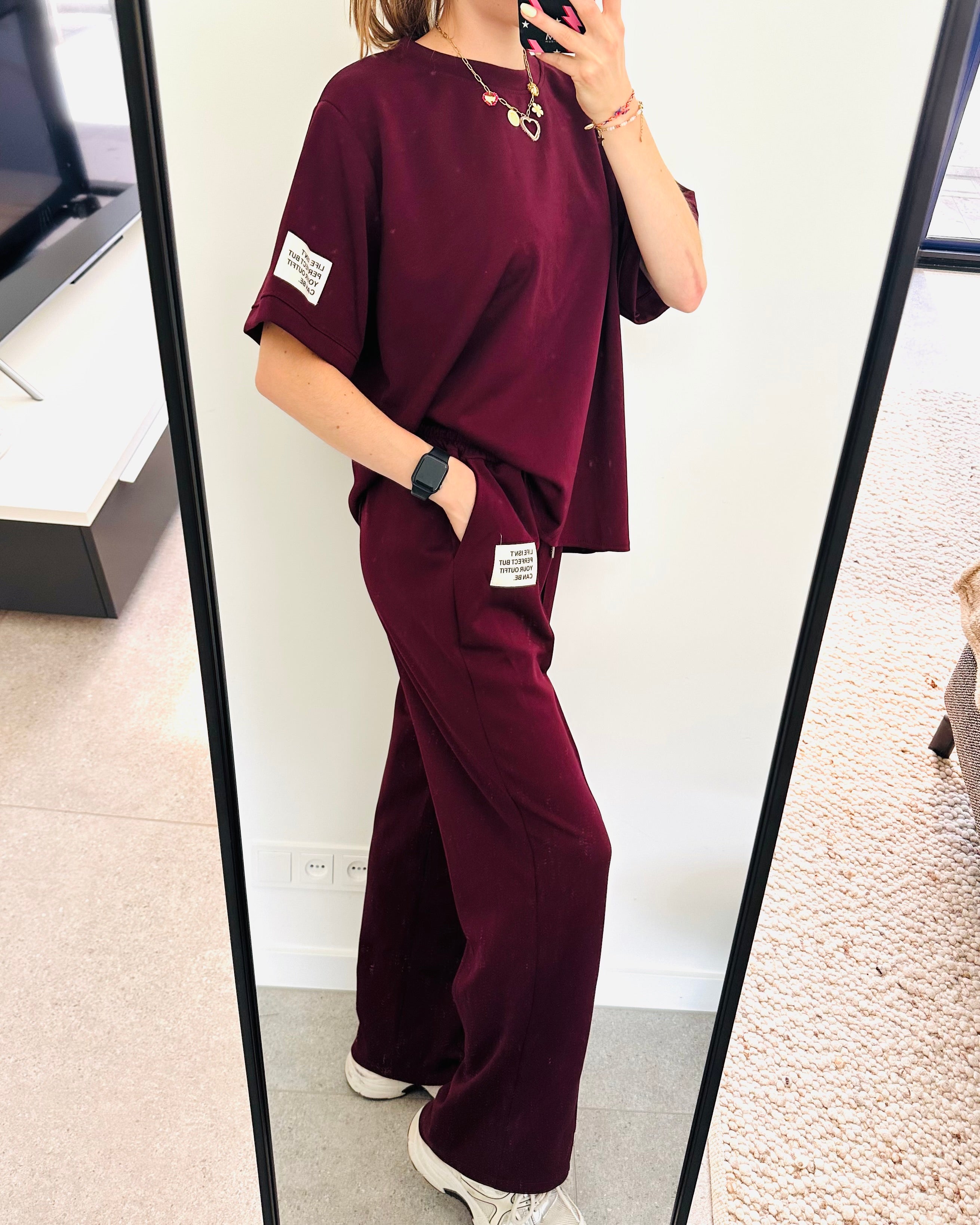 Oversized amy set lange broek bordeaux