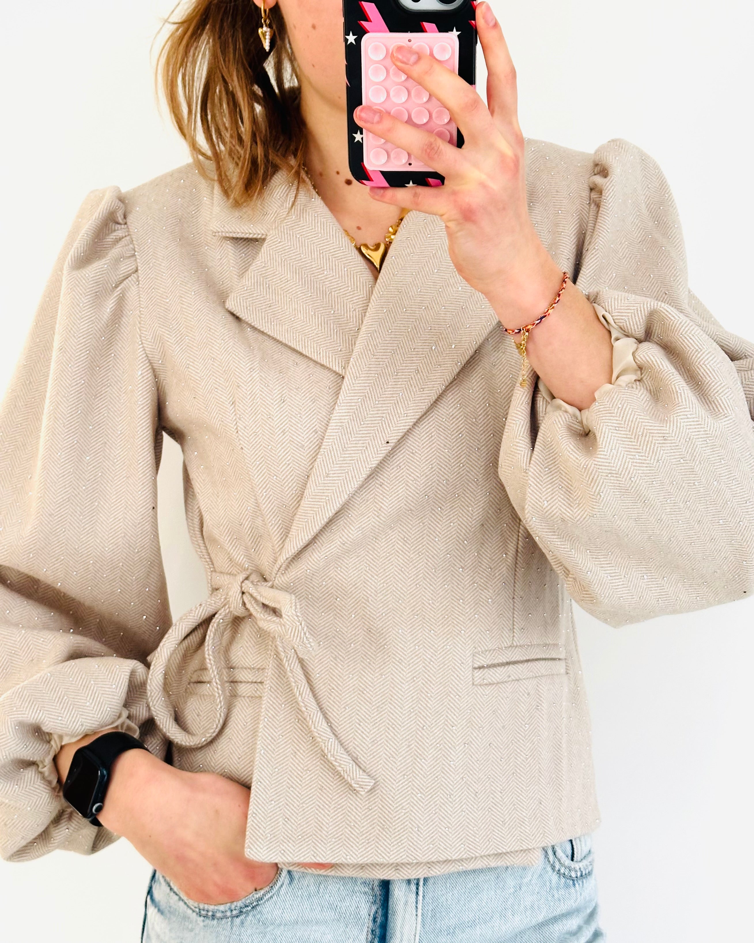 Elin wrap blazer glitter beige