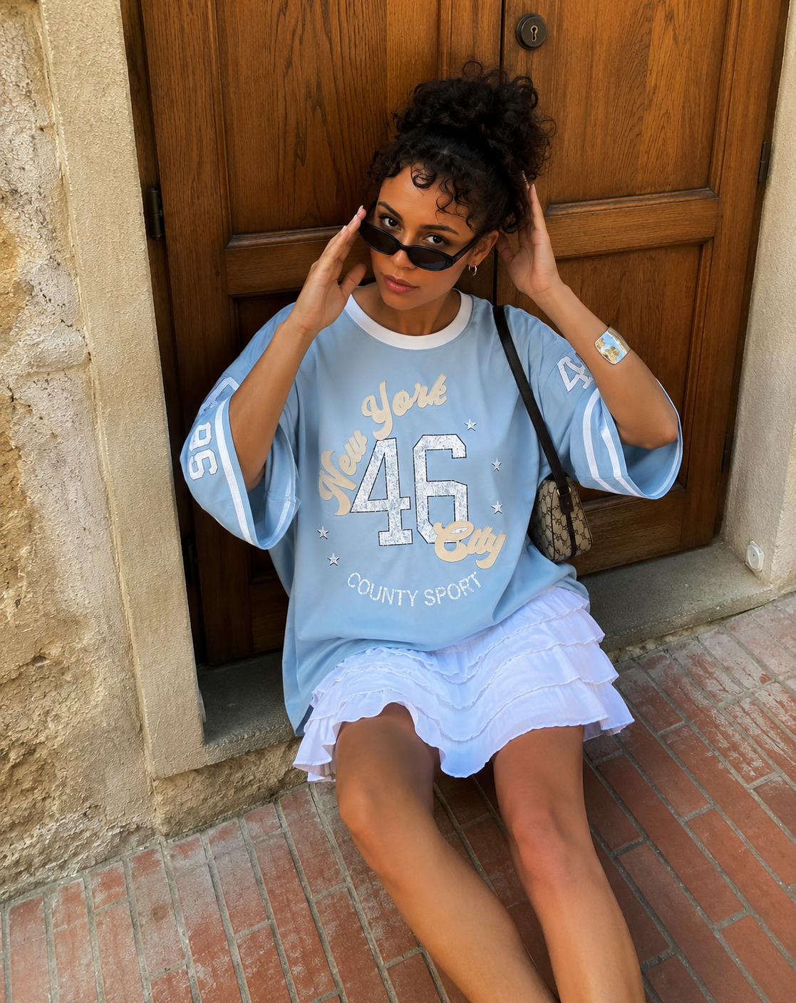 New York Baseball shirt light blue
