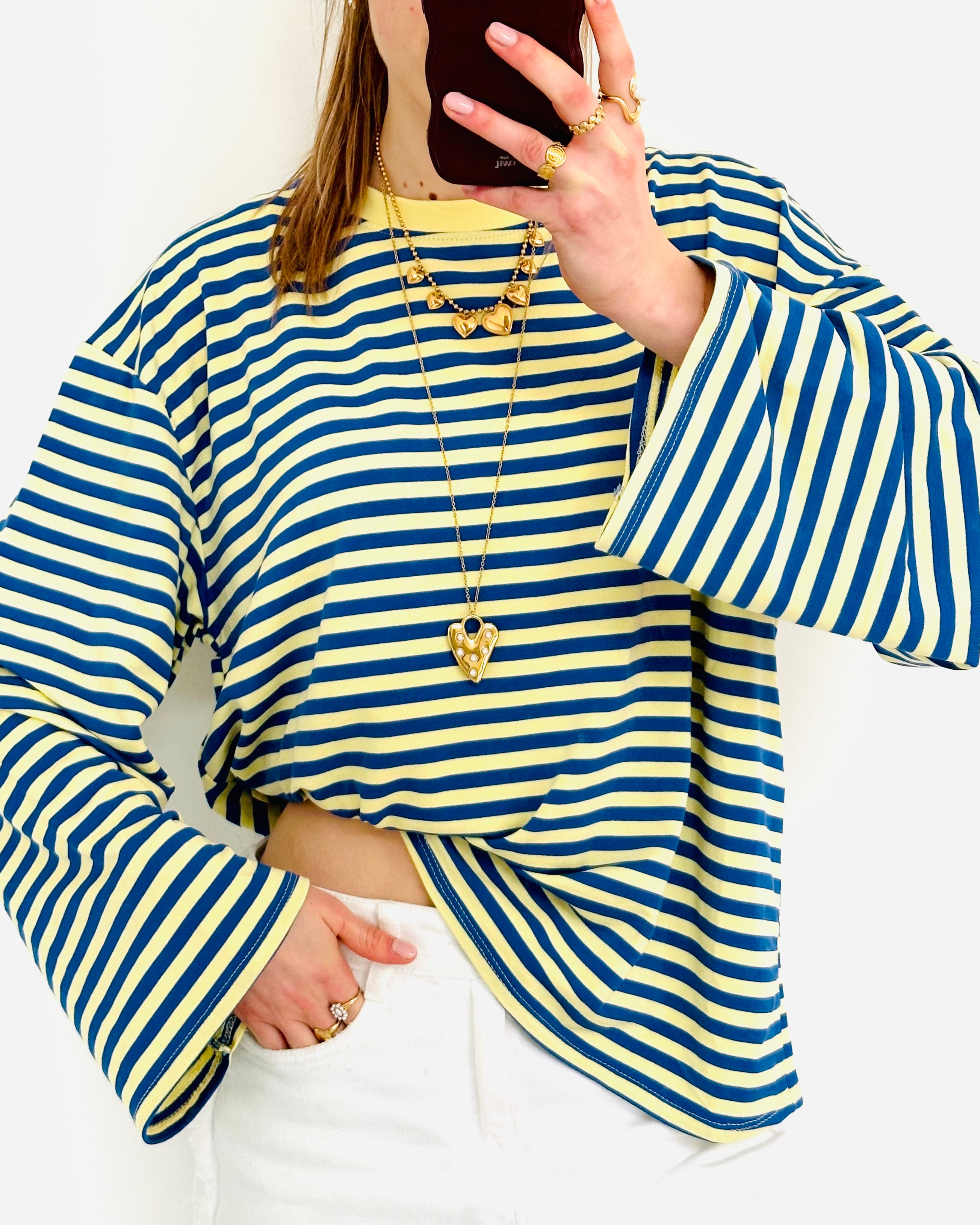 Casual stripe longsleeve dark blue yellow