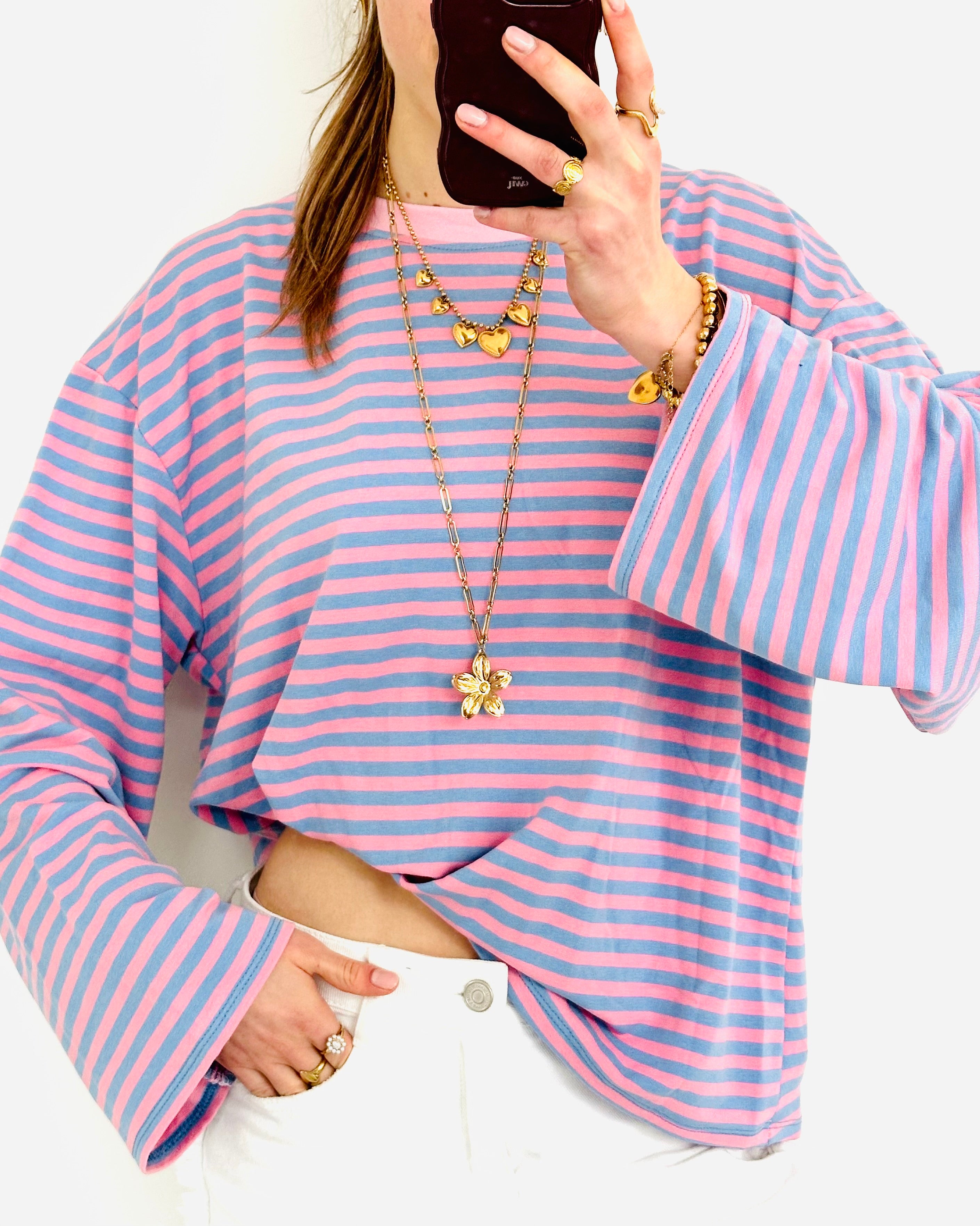 Casual stripe longsleeve roze blauw