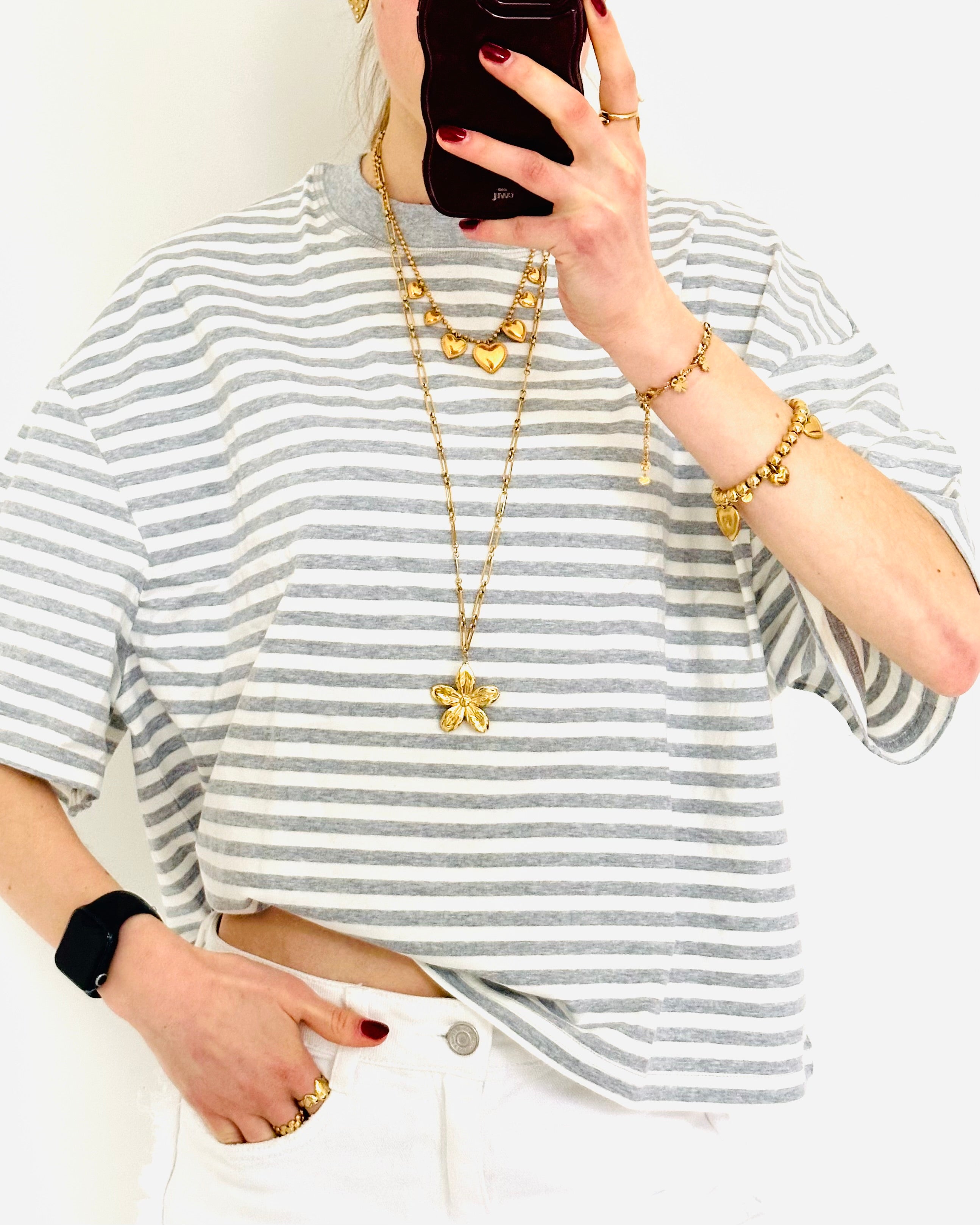 Casual stripe shortsleeve grey white