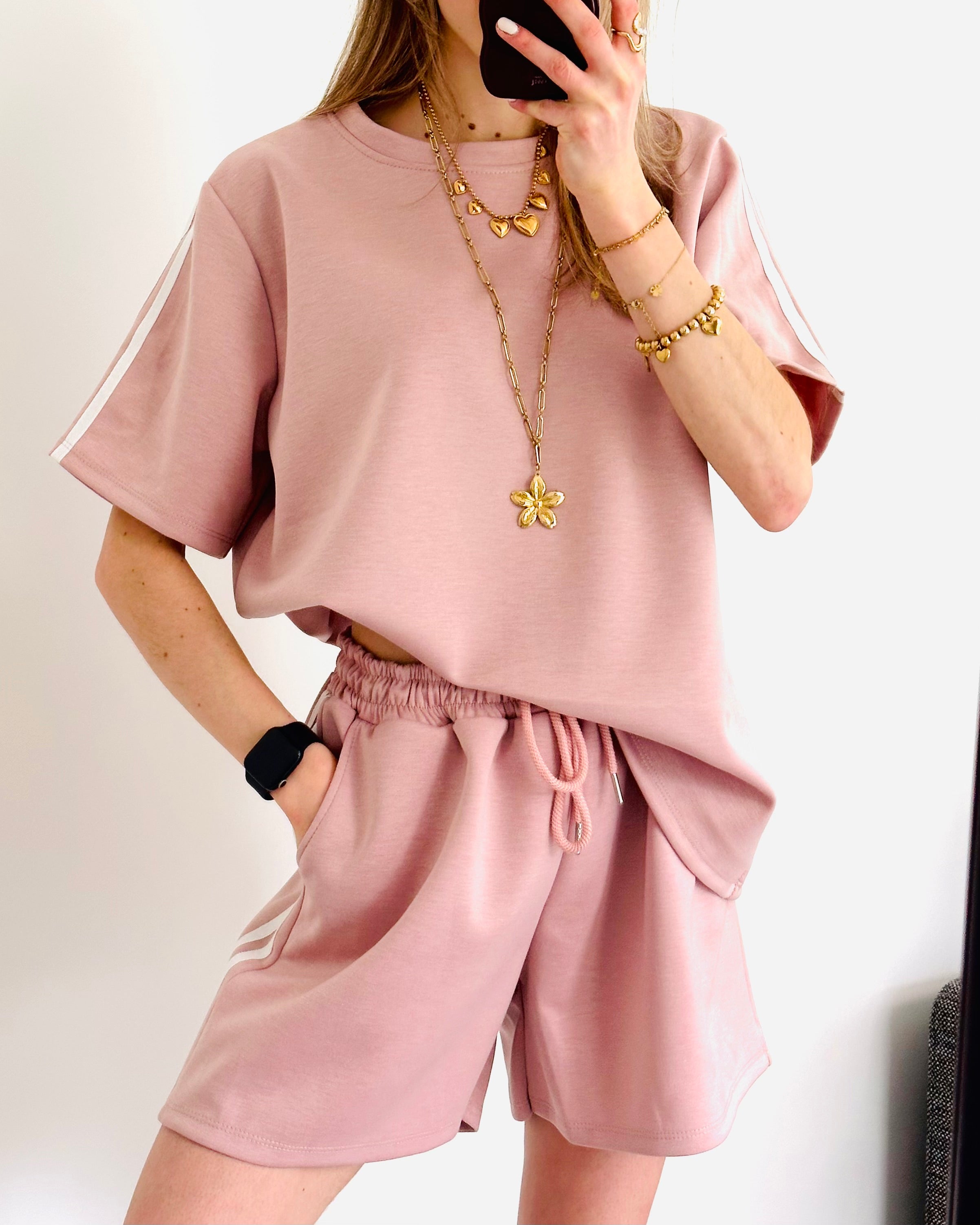 Oversized amy set stripe short oud roze