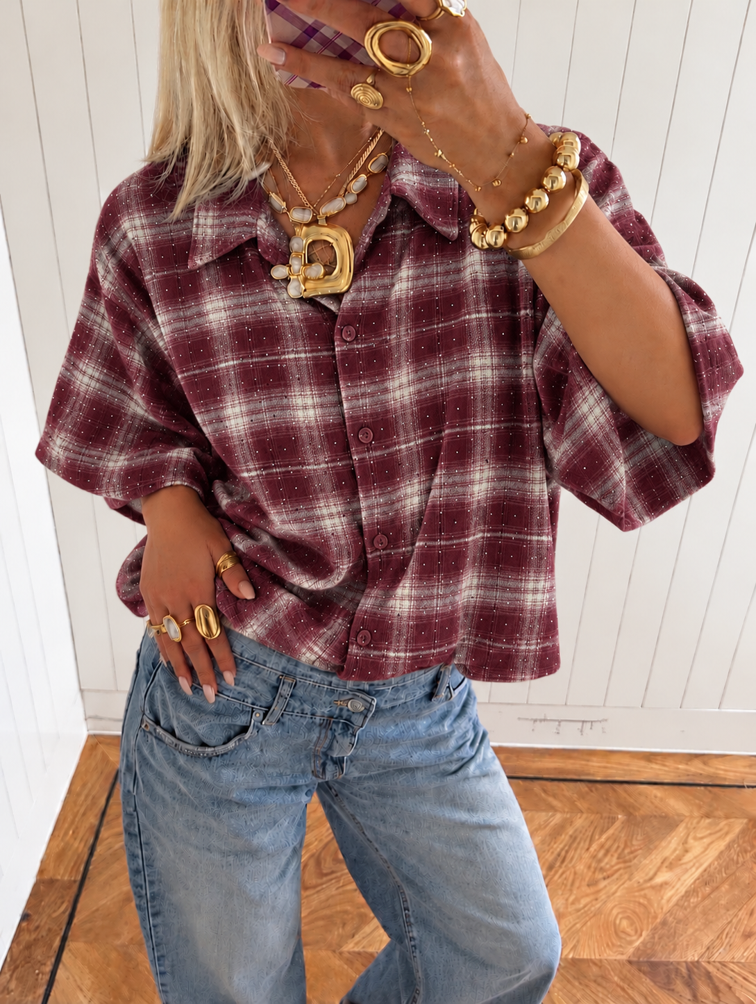Cleo Sparkle Check Blouse bordeaux