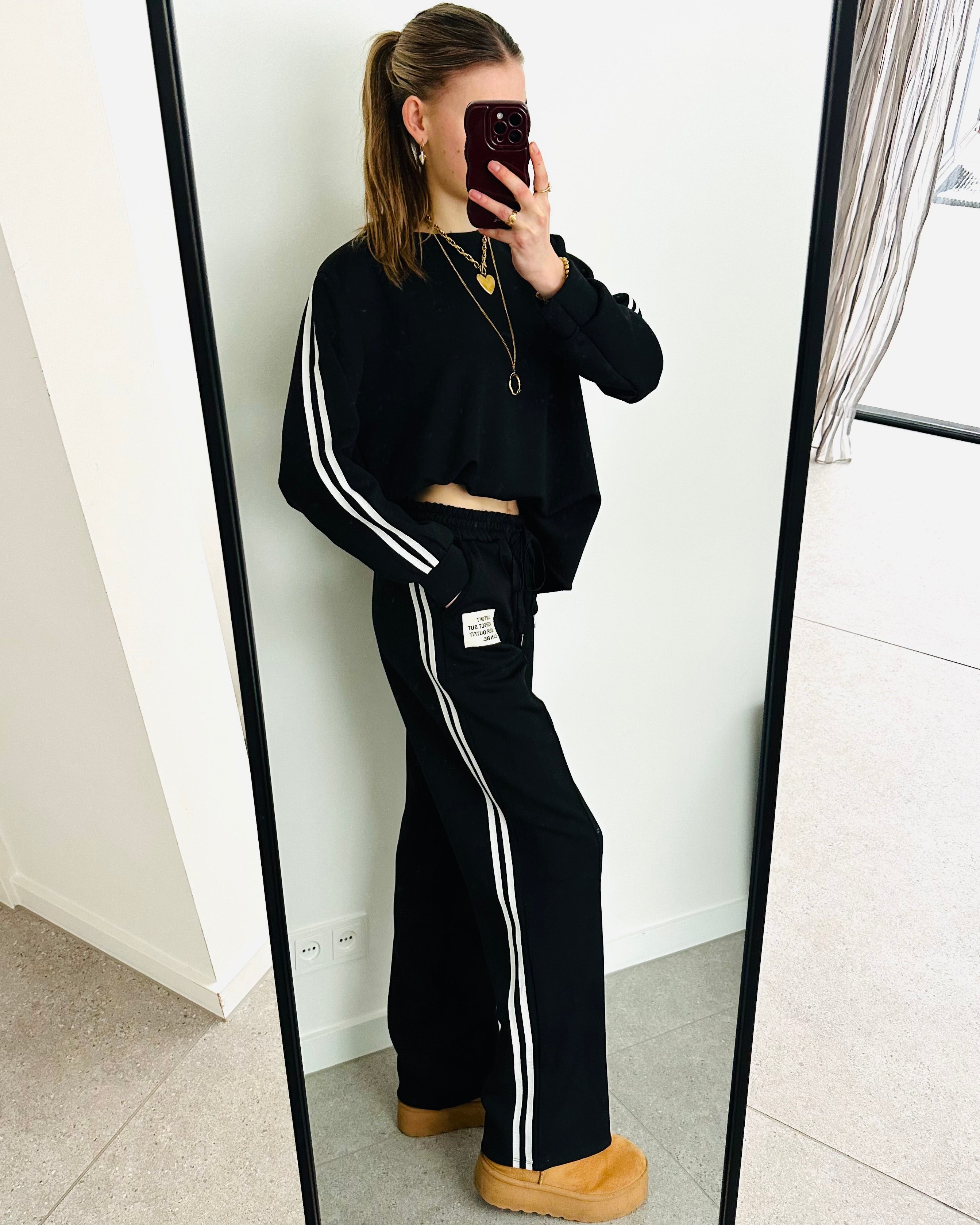 Oversized amy set stripe zwart