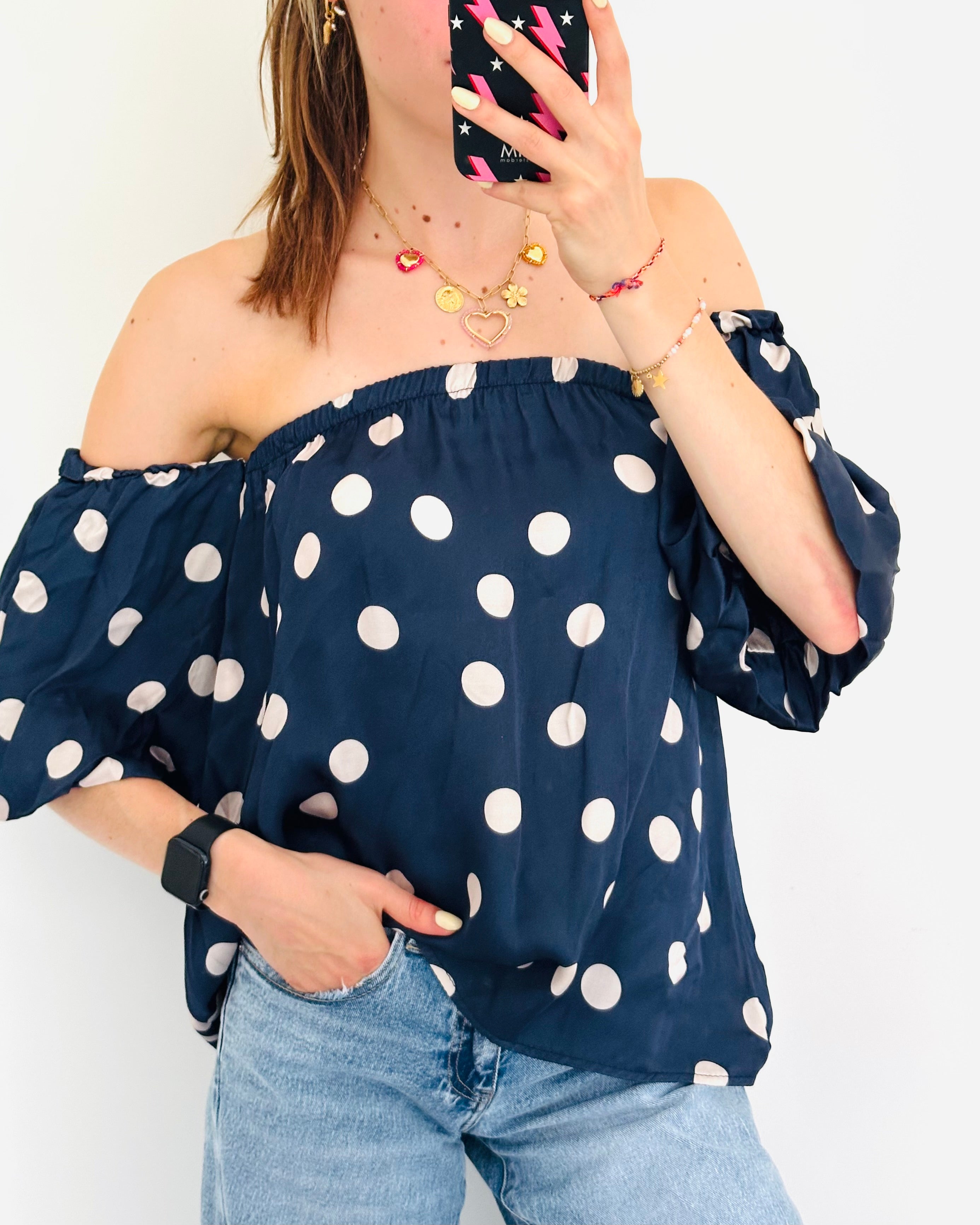 Off shoulder stip top navy
