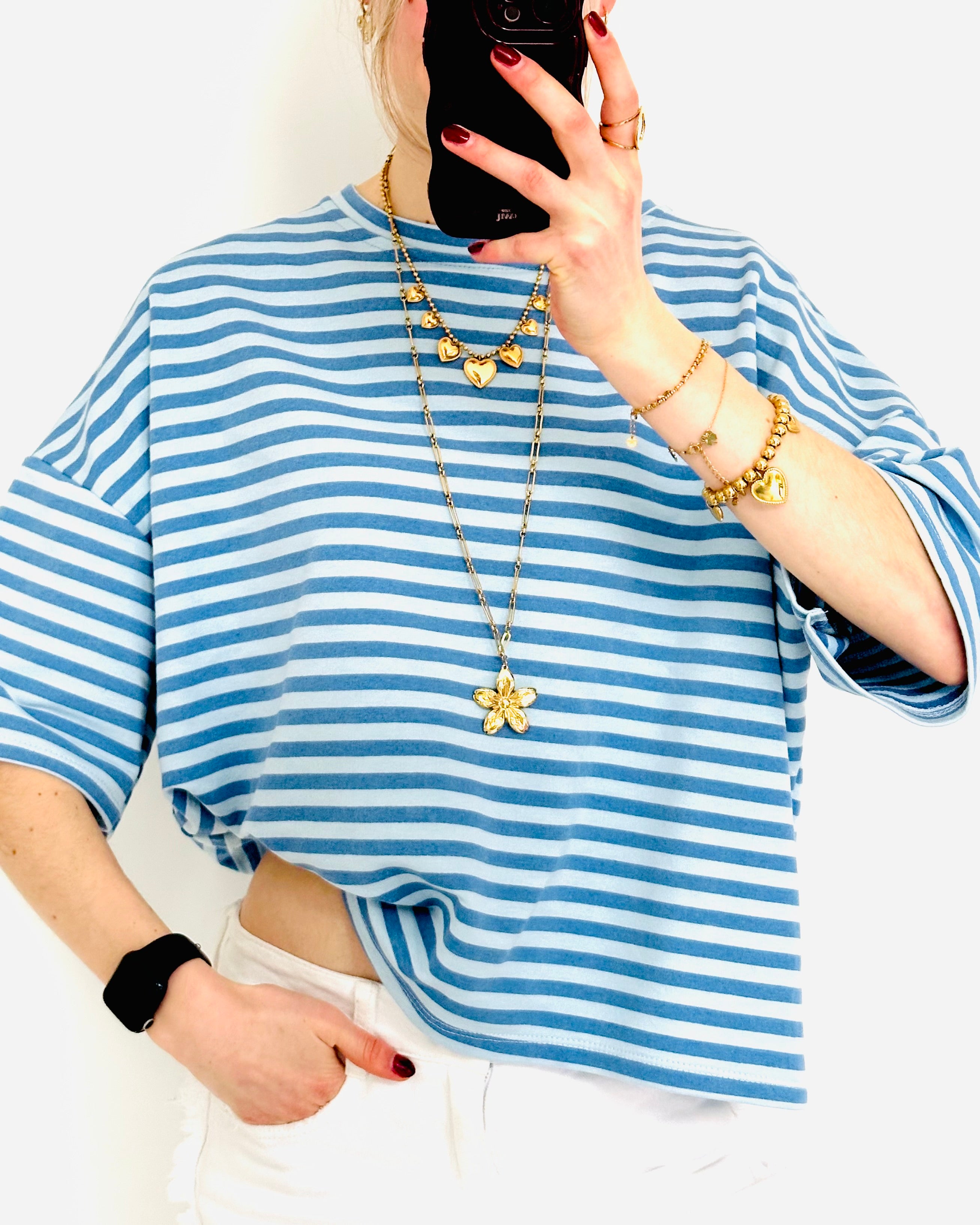 Casual stripe shortsleeve blue denim