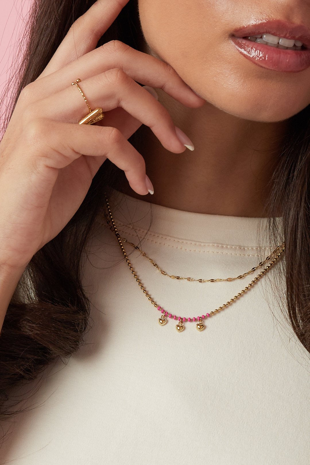 Double heart ketting roze goud