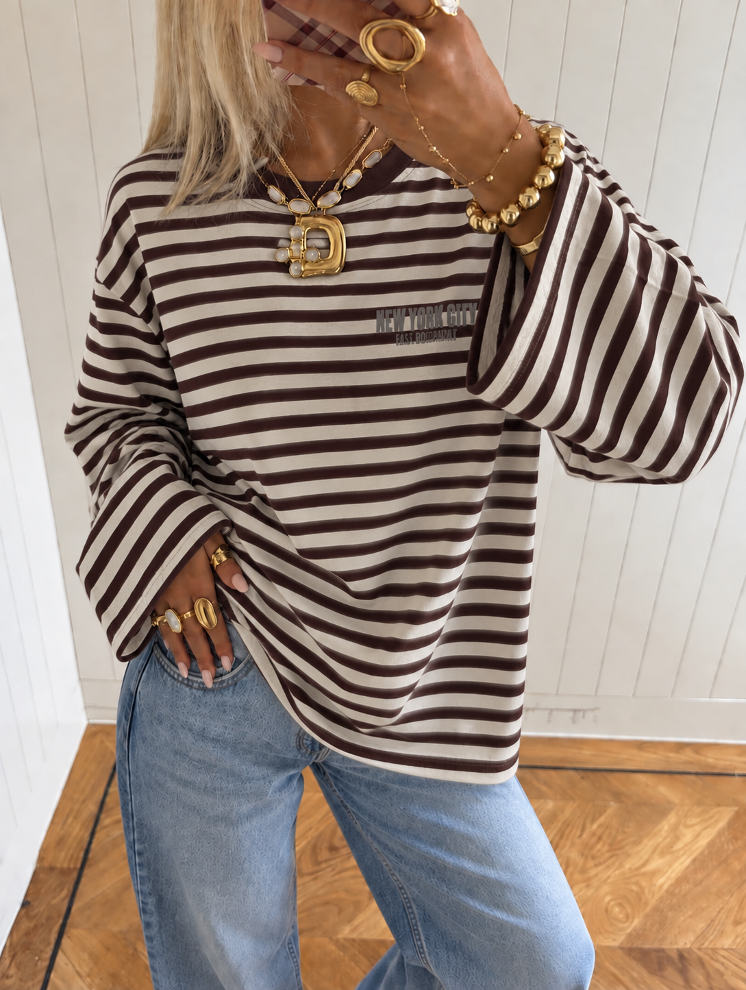 NYC longsleeve striped brown