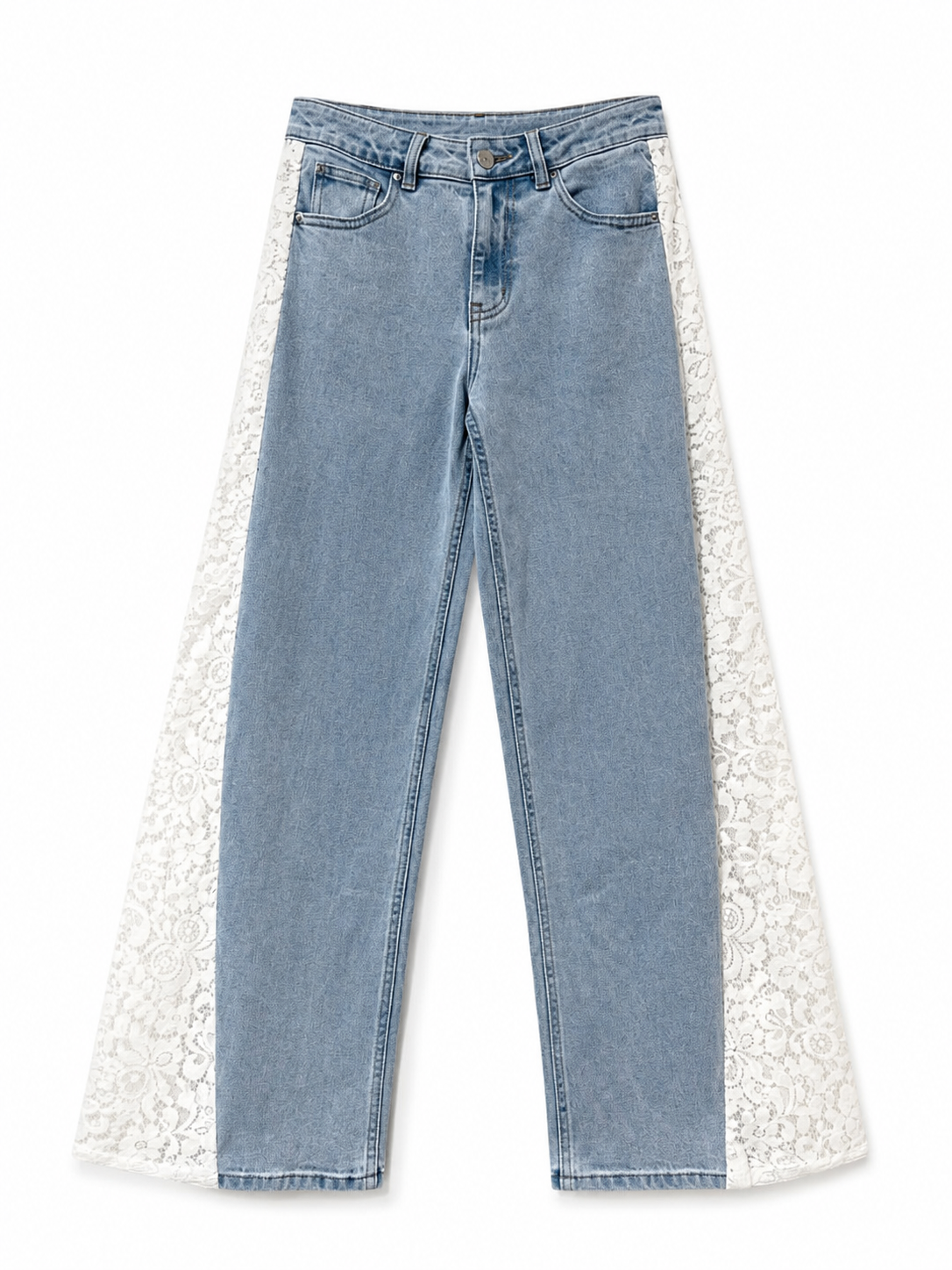 Lace wide leg jeans blue white