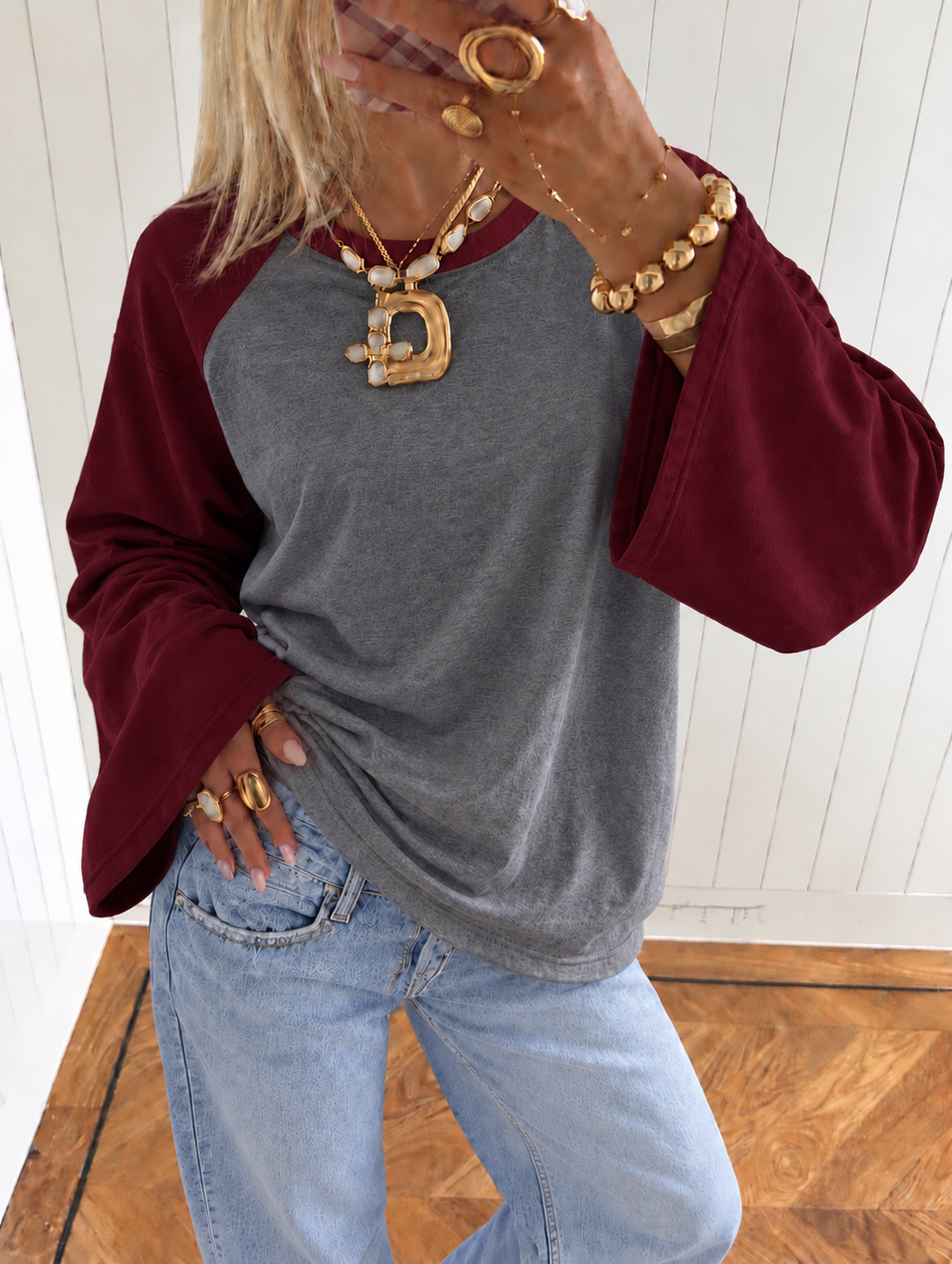 Double longsleeve bordeaux grey