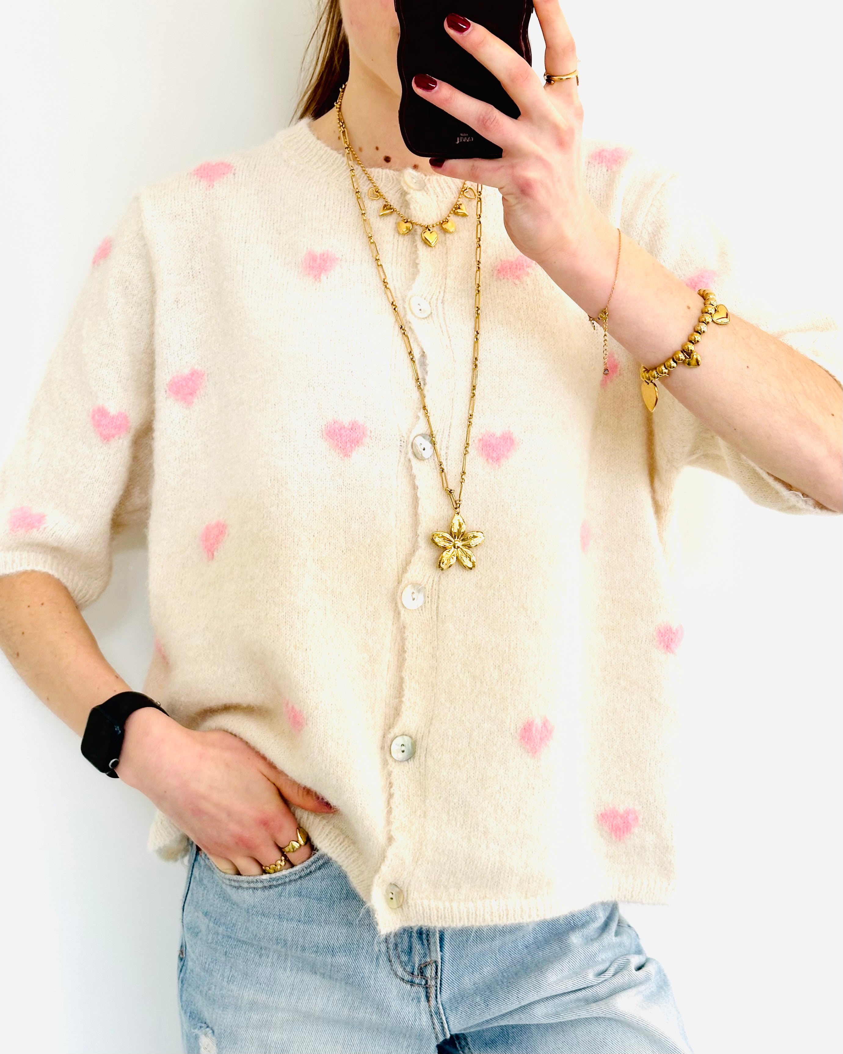 Special heart cardigan cream pink