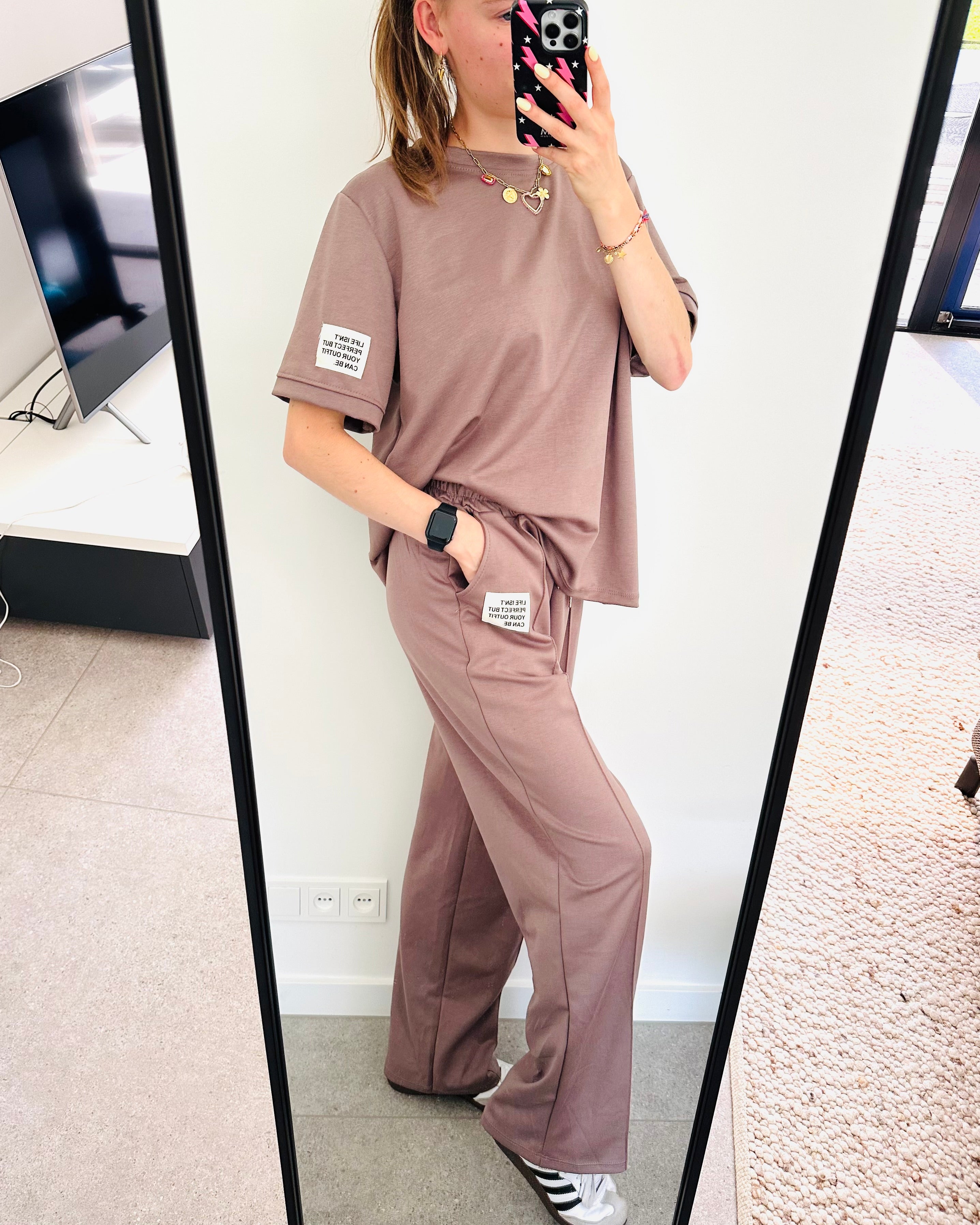 Oversized amy set lange broek taupe