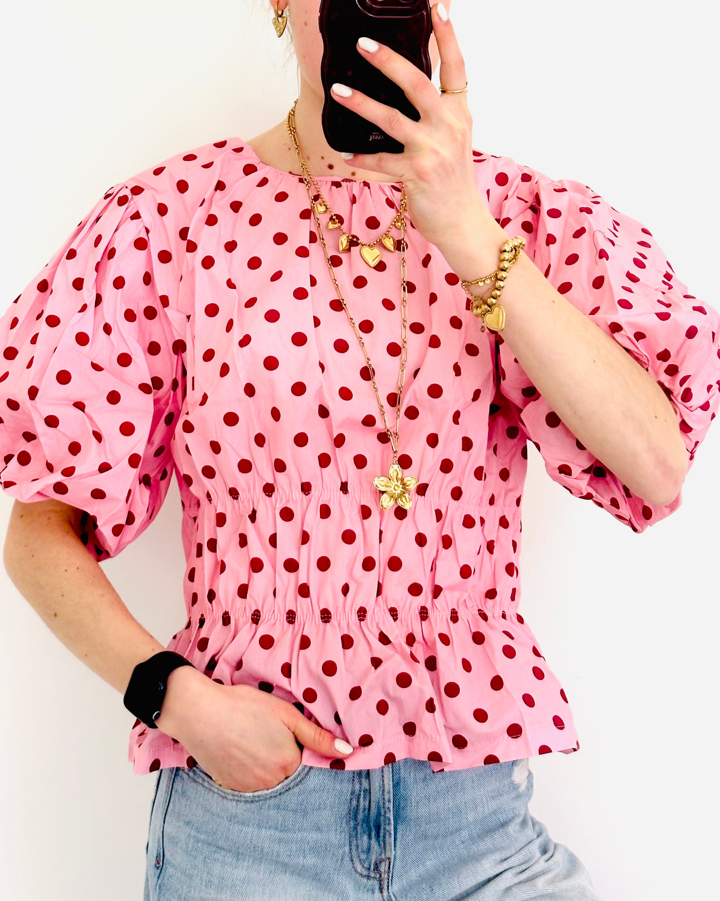 Limited polka dots top pink bordeaux