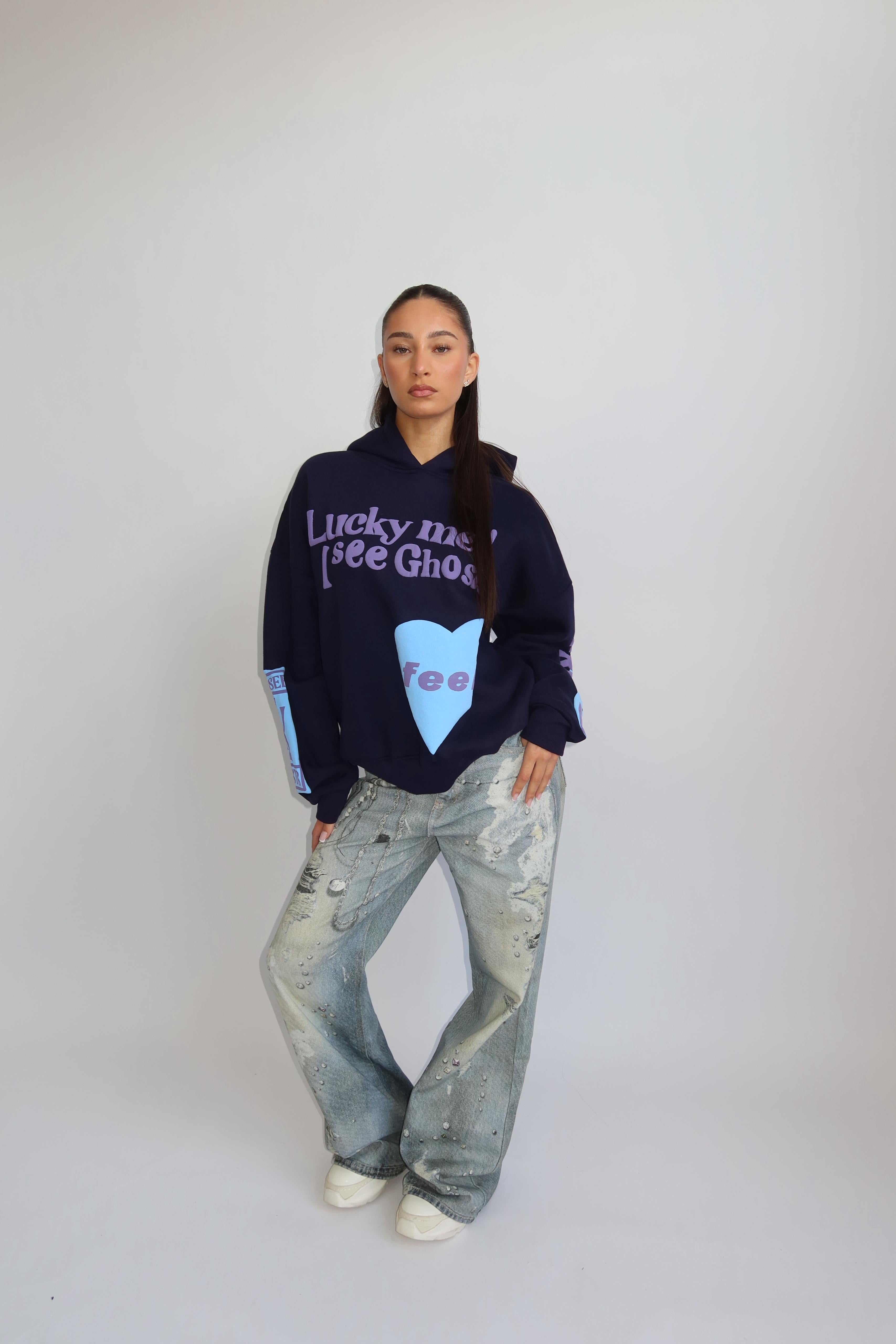 Lucky me hoodie navy purple