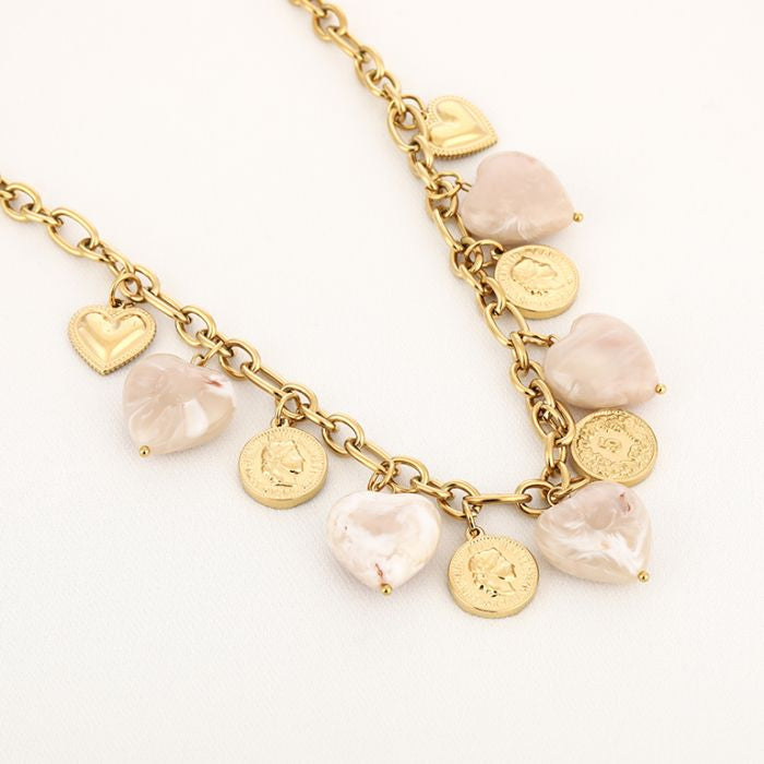 Hart beads ketting goud roze