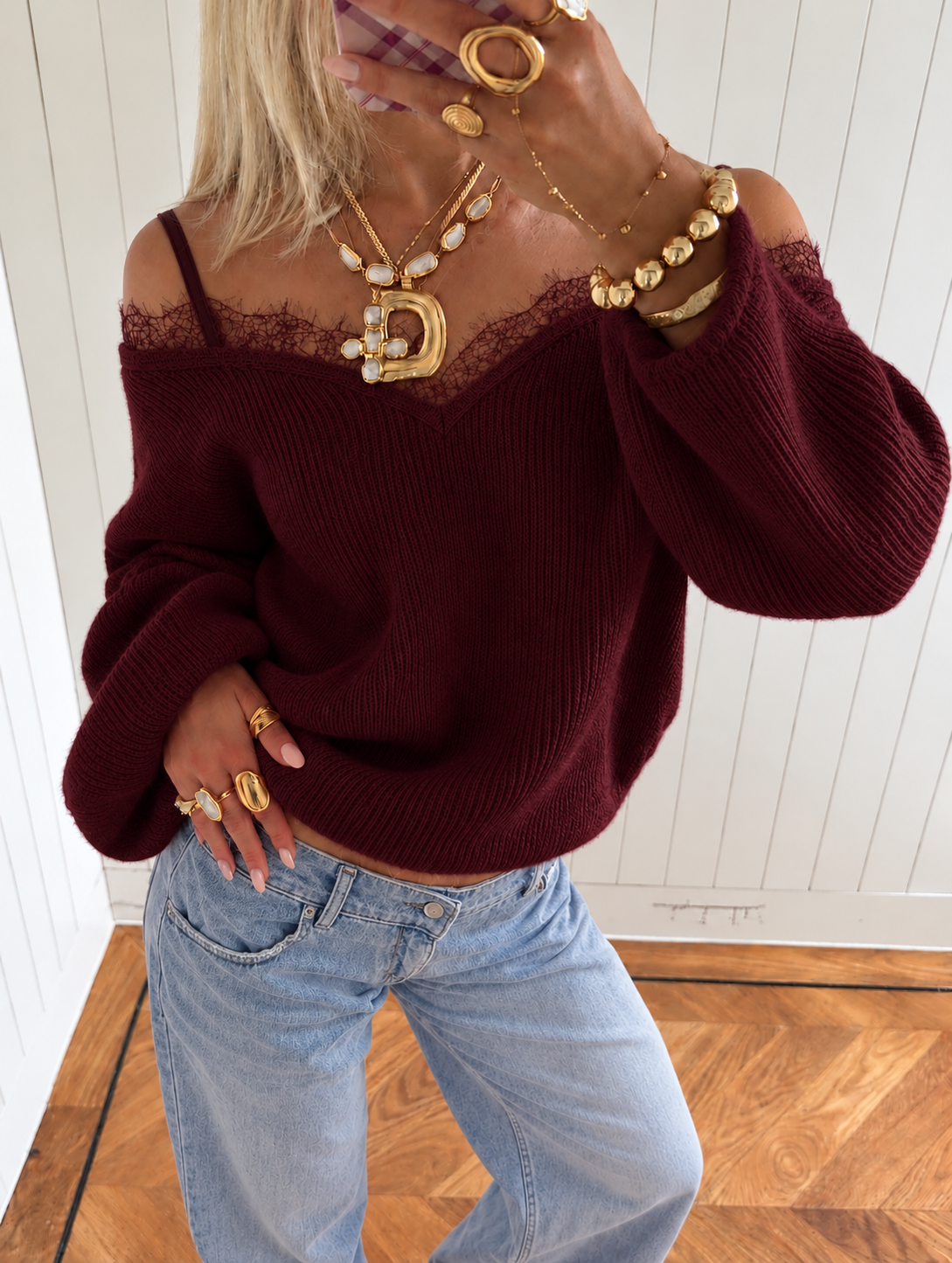 Lace sweater Bordeaux