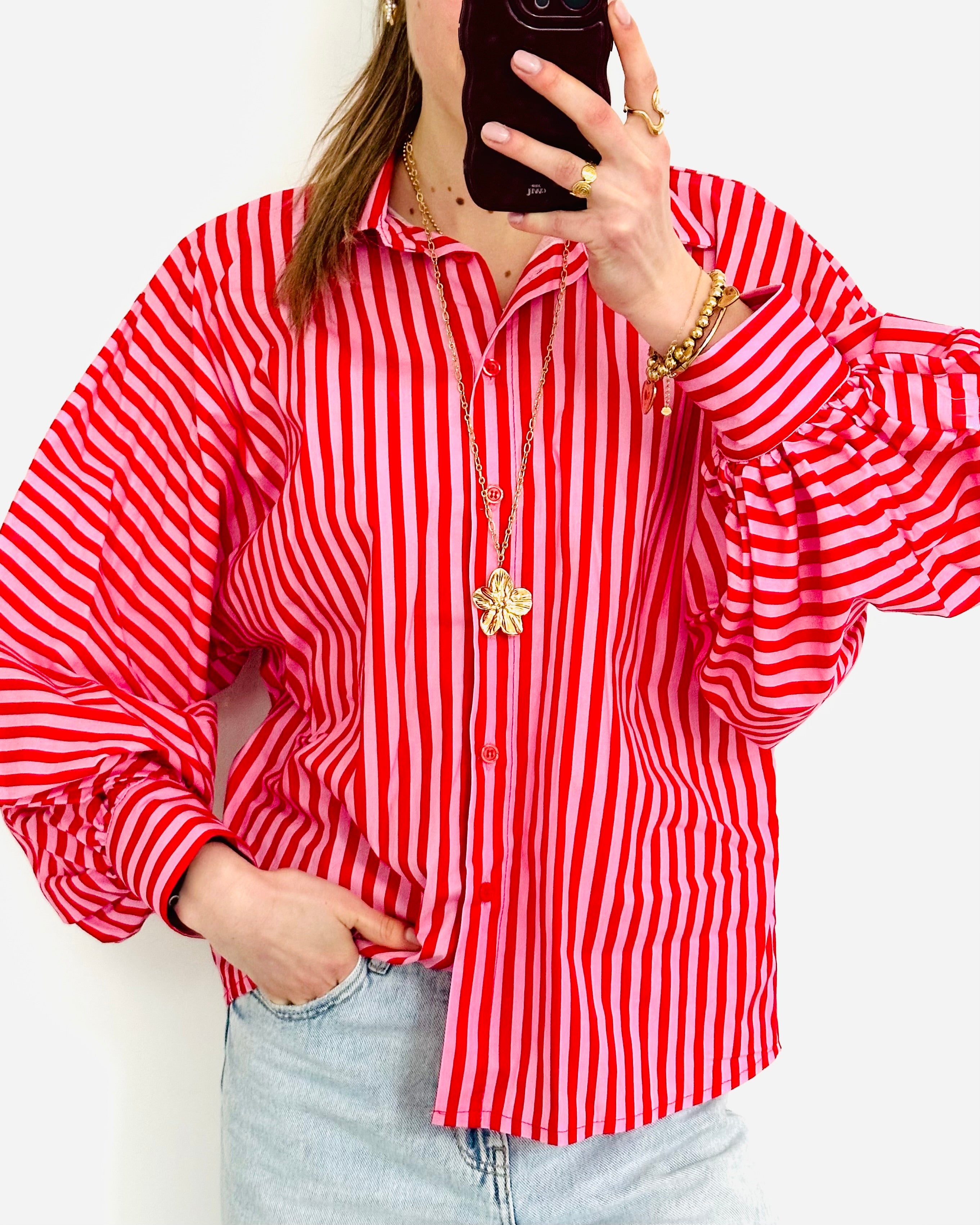 Casual blouse striped pink red
