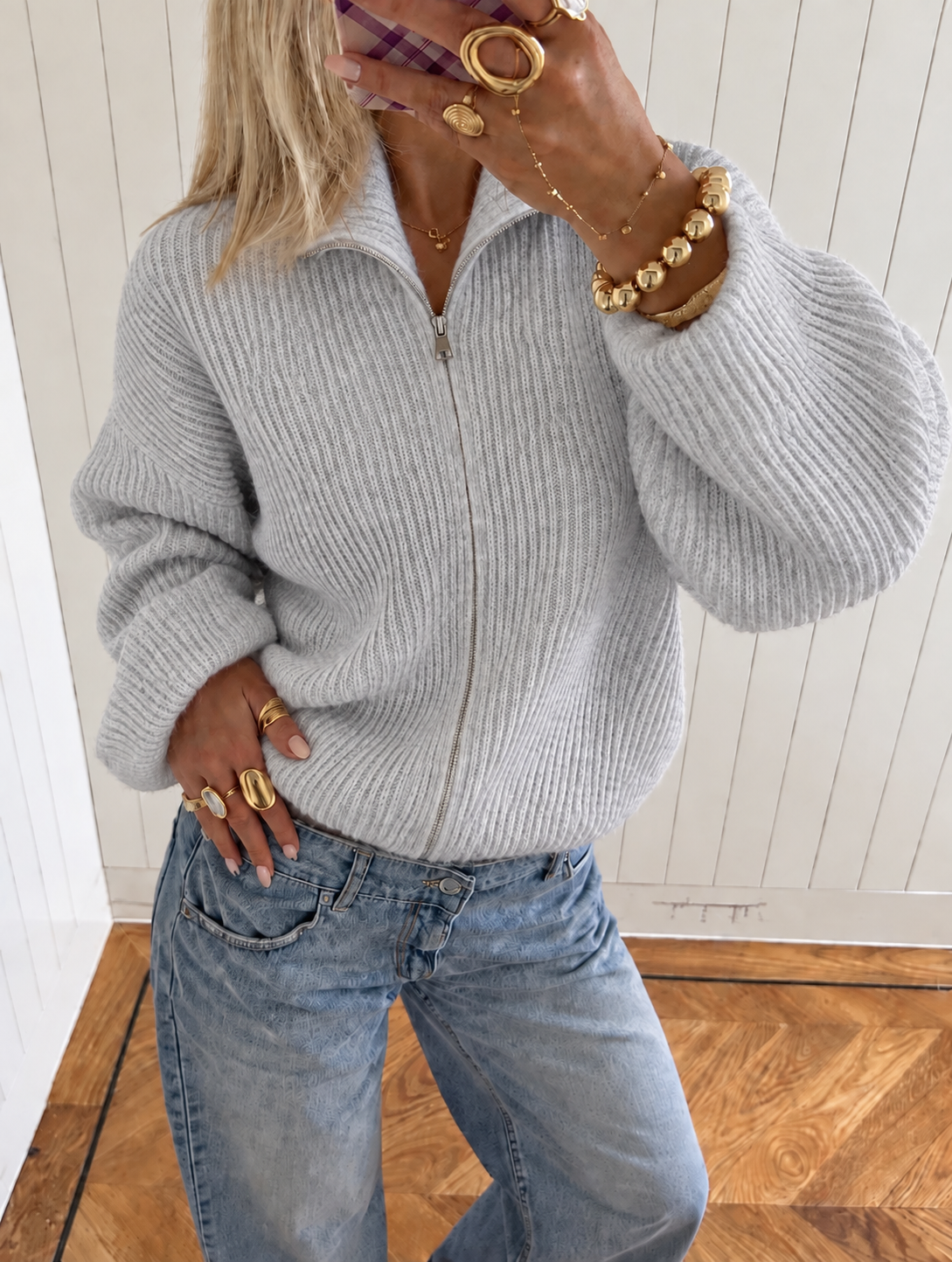 Essential Zip Knit grijs