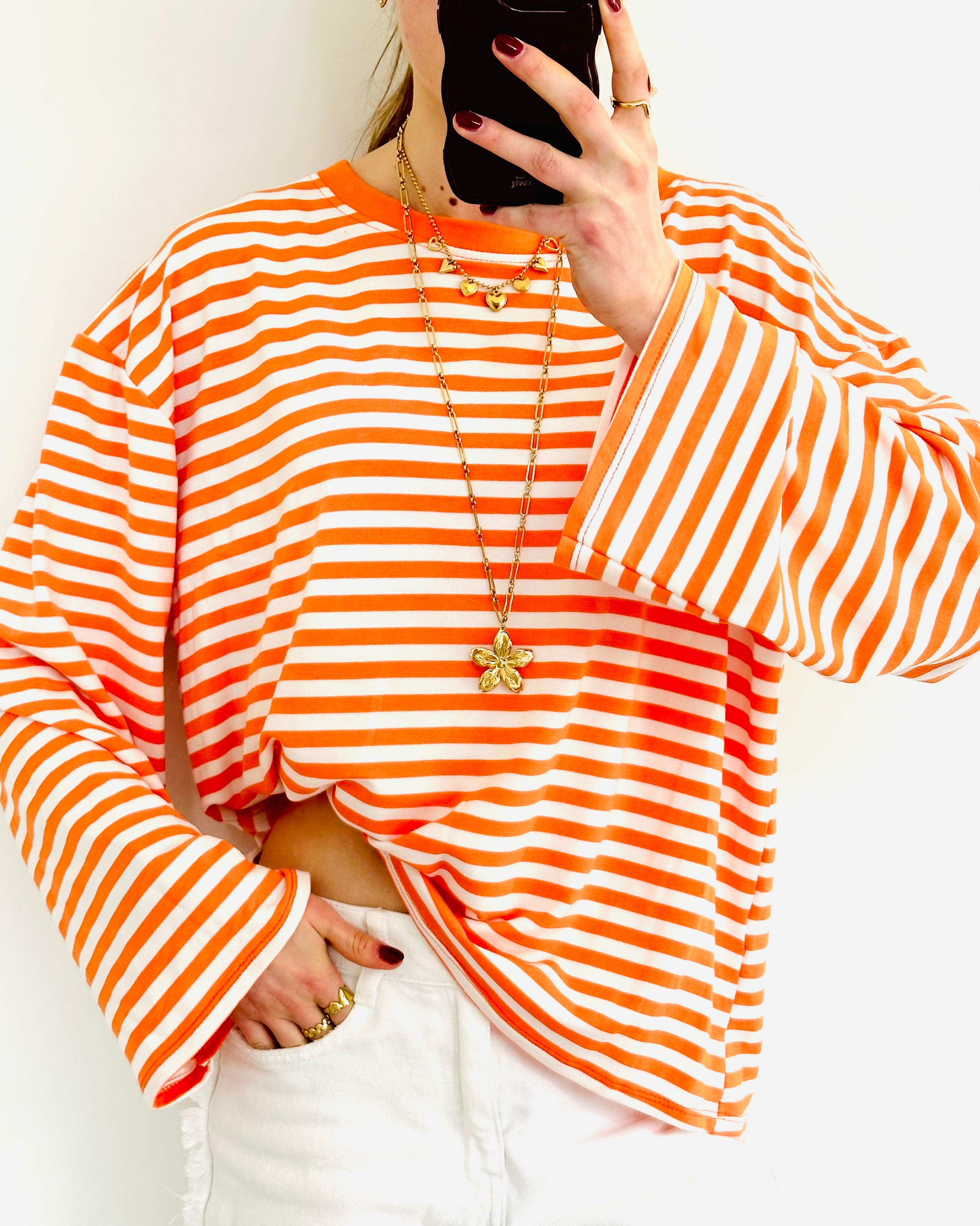 Casual stripe longsleeve orange