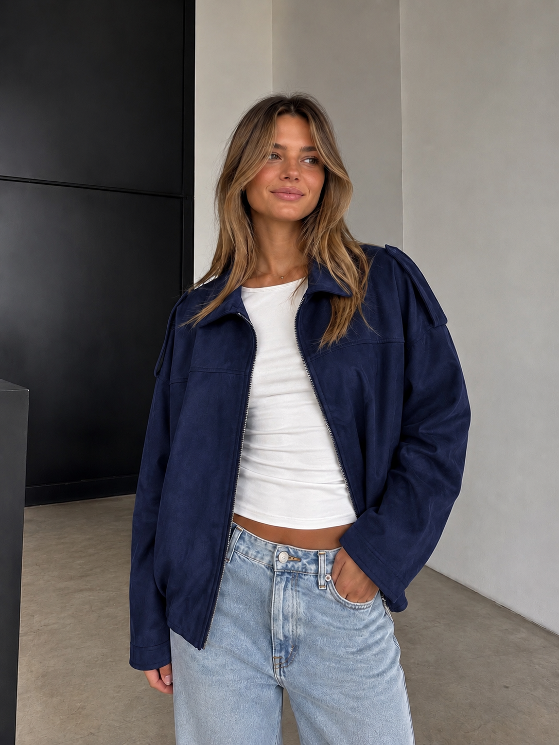 Fall jacket suède navy