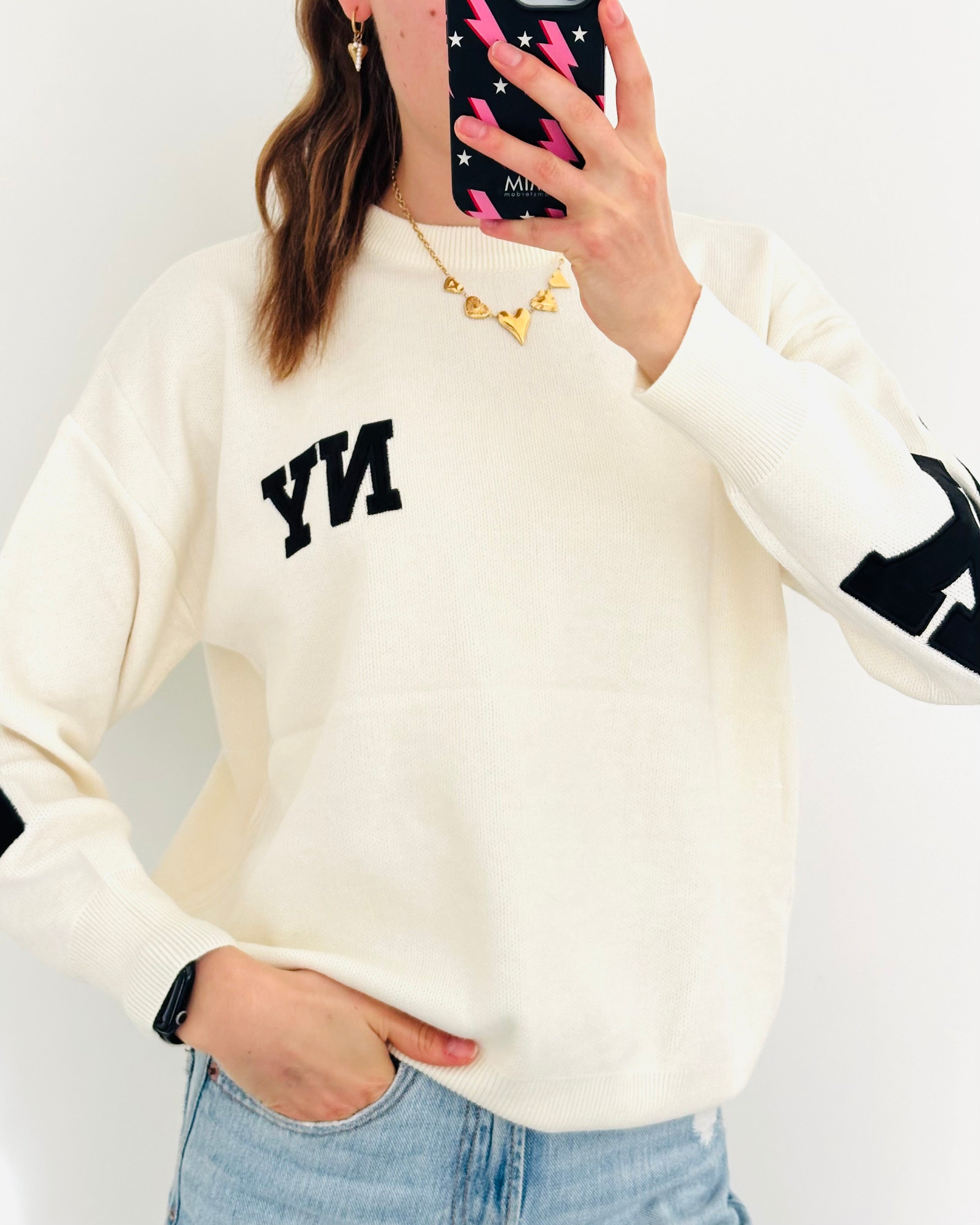 New York trui off white zwart