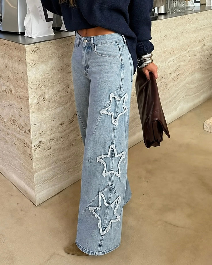 Stars ruffle straight leg jeans
