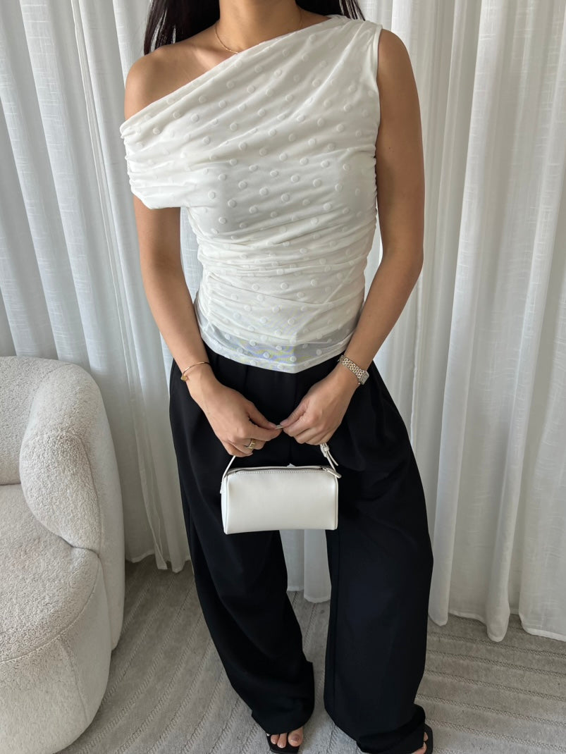 Polka Dots mesh top white