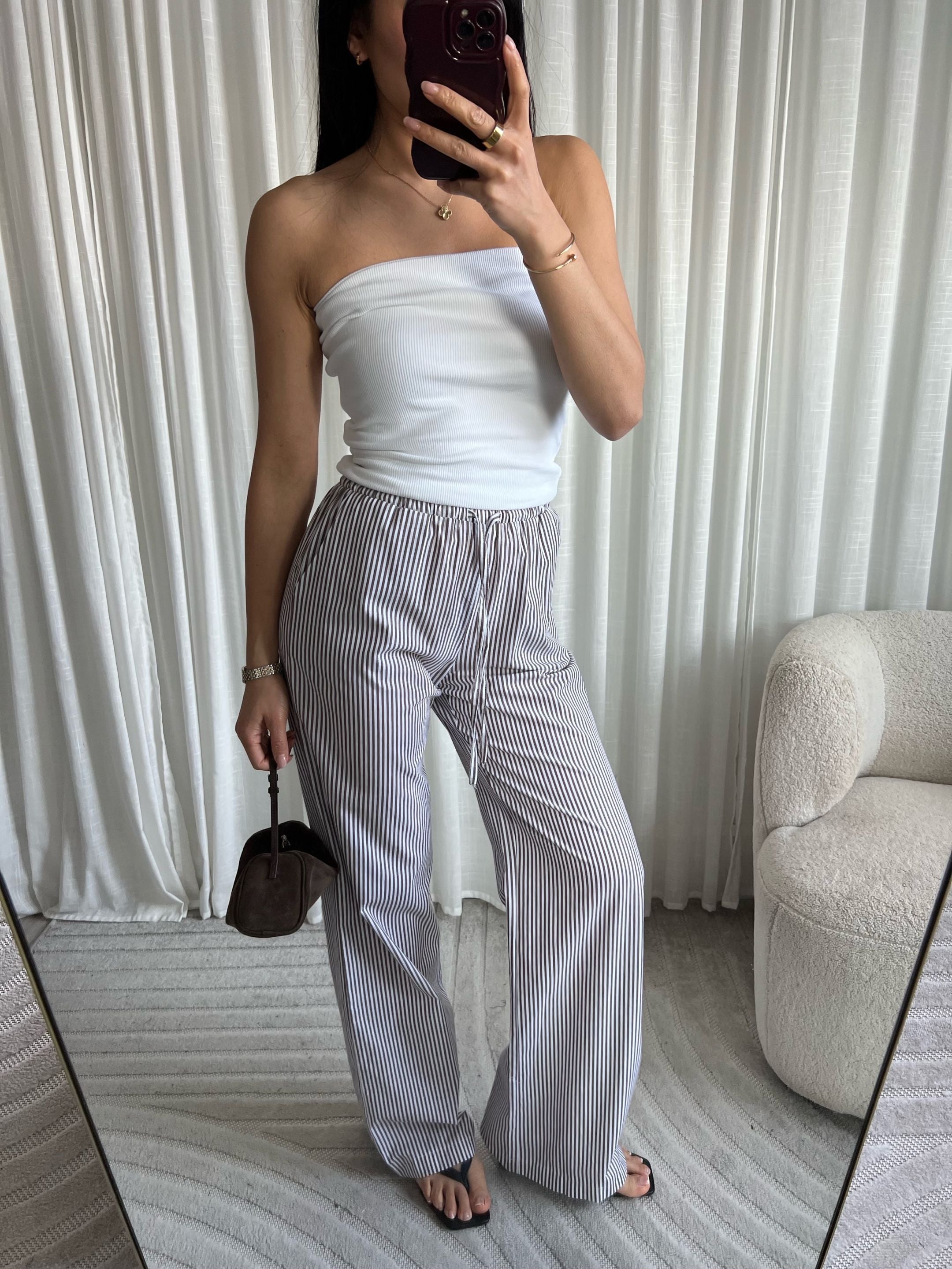 Linnen pants striped brown