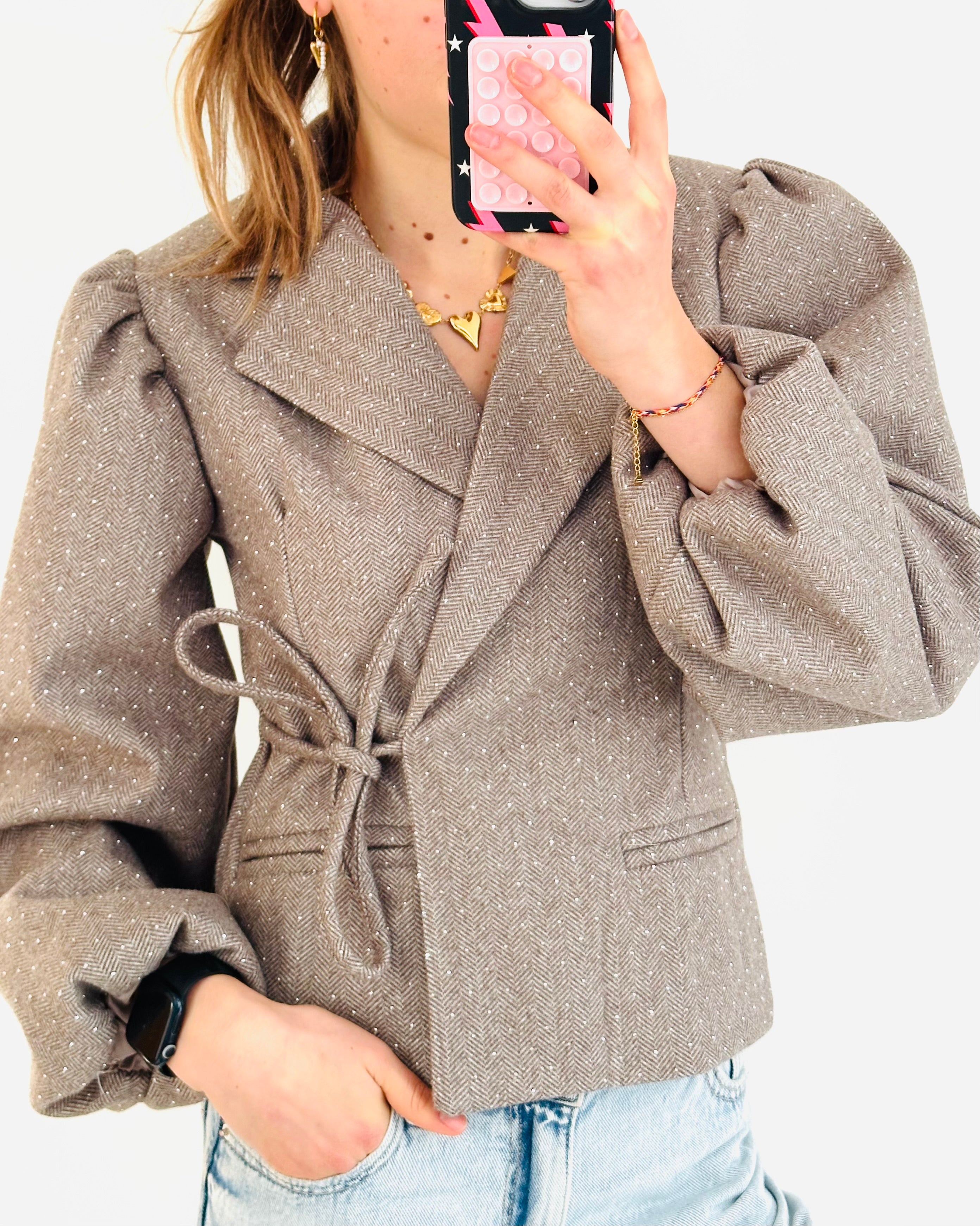 Elin wrap blazer glitter taupe