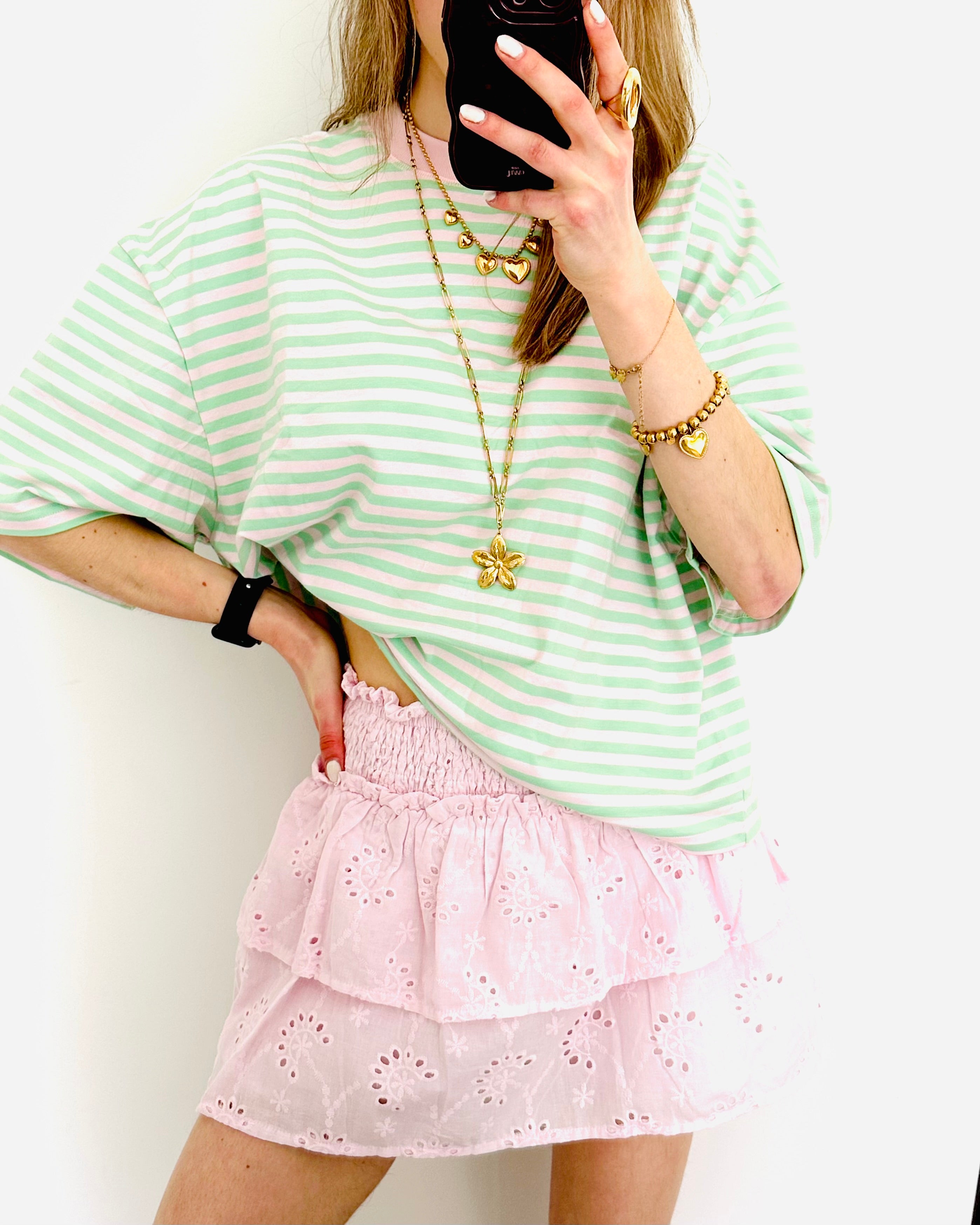 Casual stripe shortsleeve mint pink
