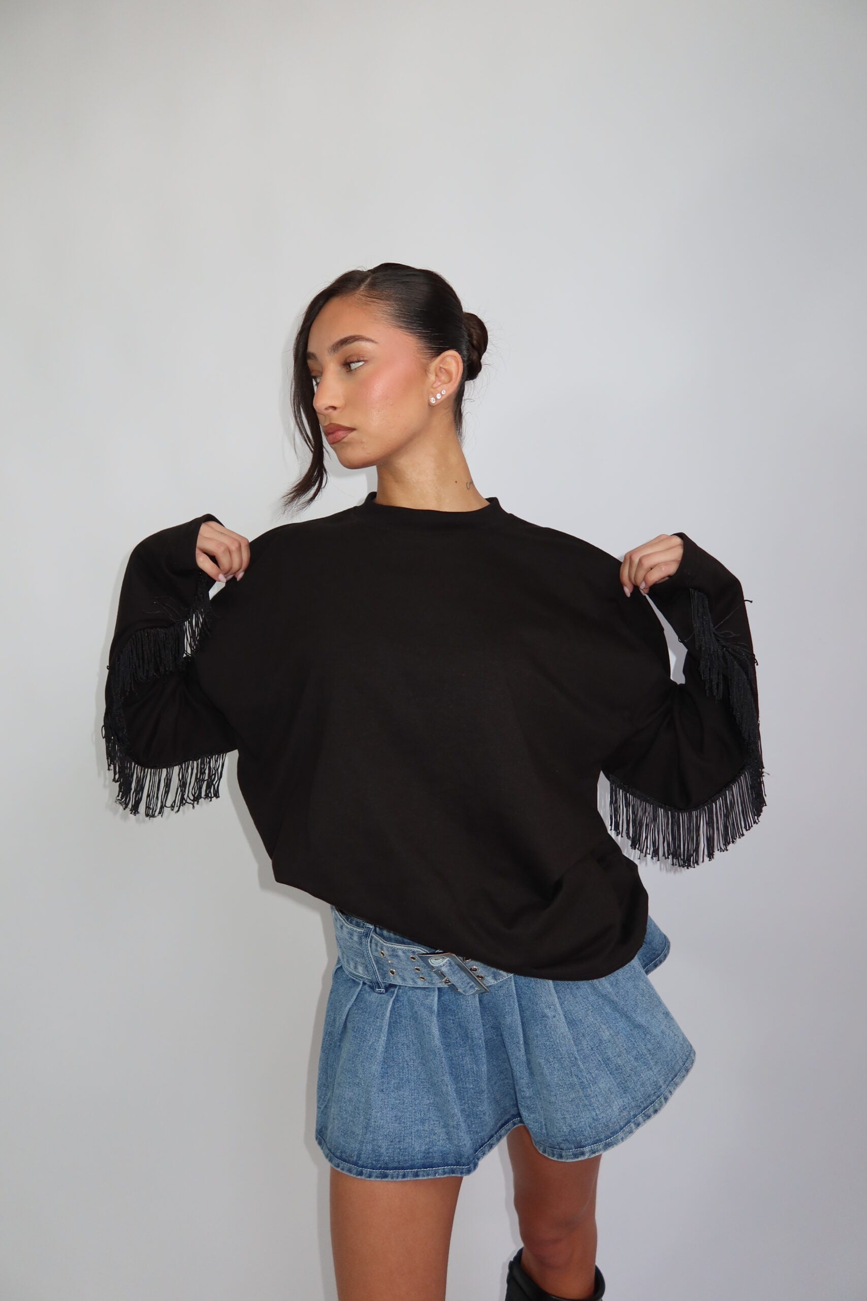 Coastal fringe longsleeve black