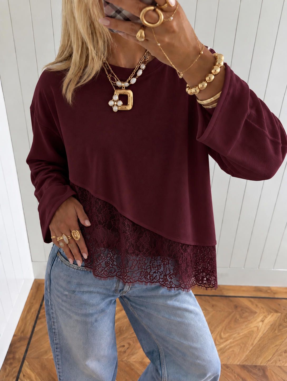 Lace longsleeve maroon