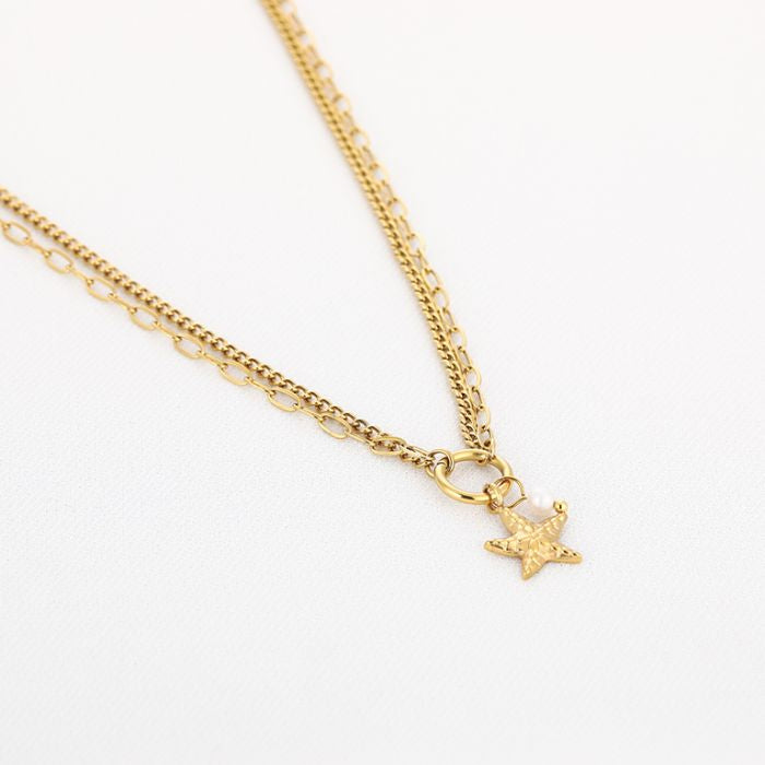 Double star ketting goud