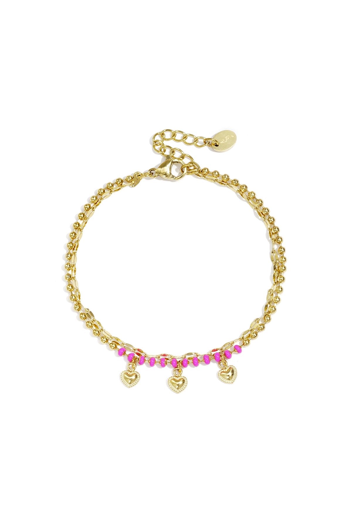 Double heart armband goud roze